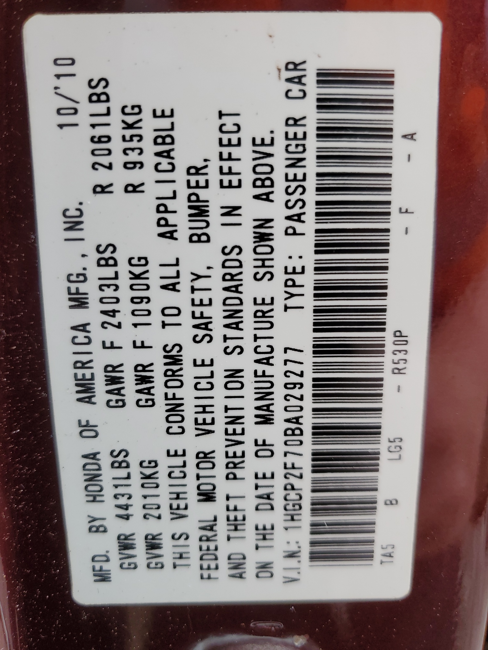 1HGCP2F70BA029277 2011 Honda Accord Ex