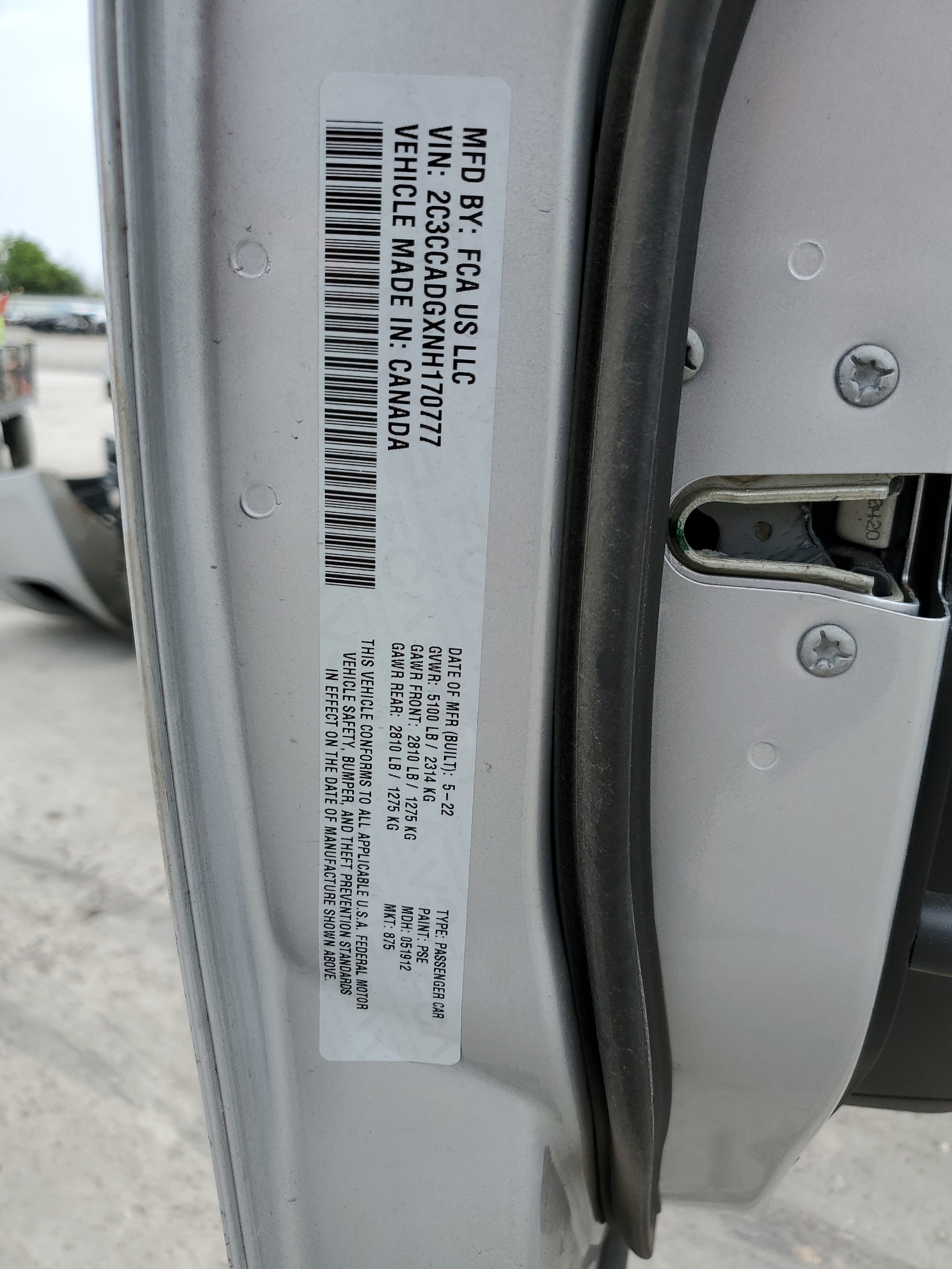 2C3CCADGXNH170777 2022 Chrysler 300 Touring L