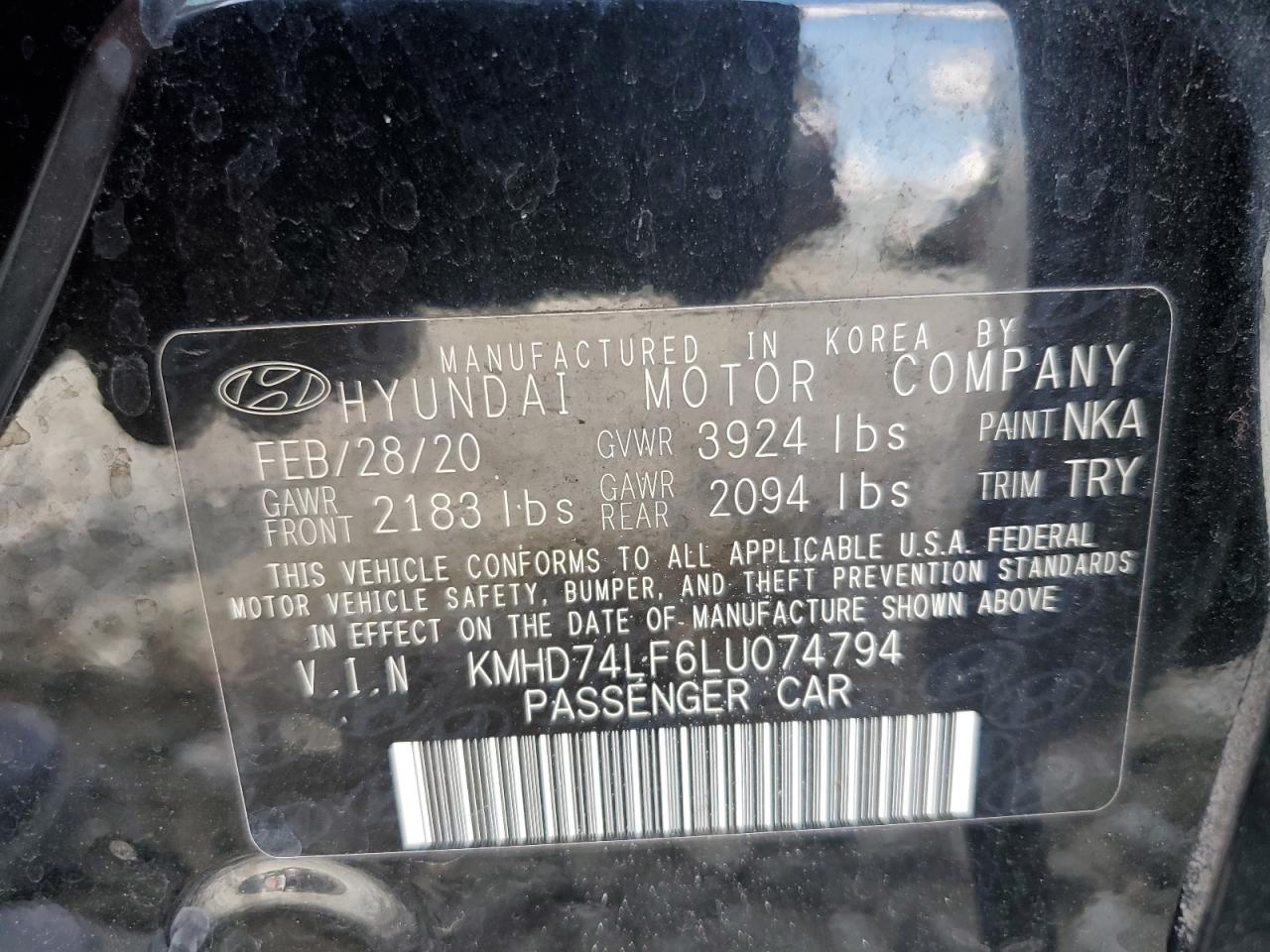 KMHD74LF6LU074794 2020 Hyundai Elantra Se