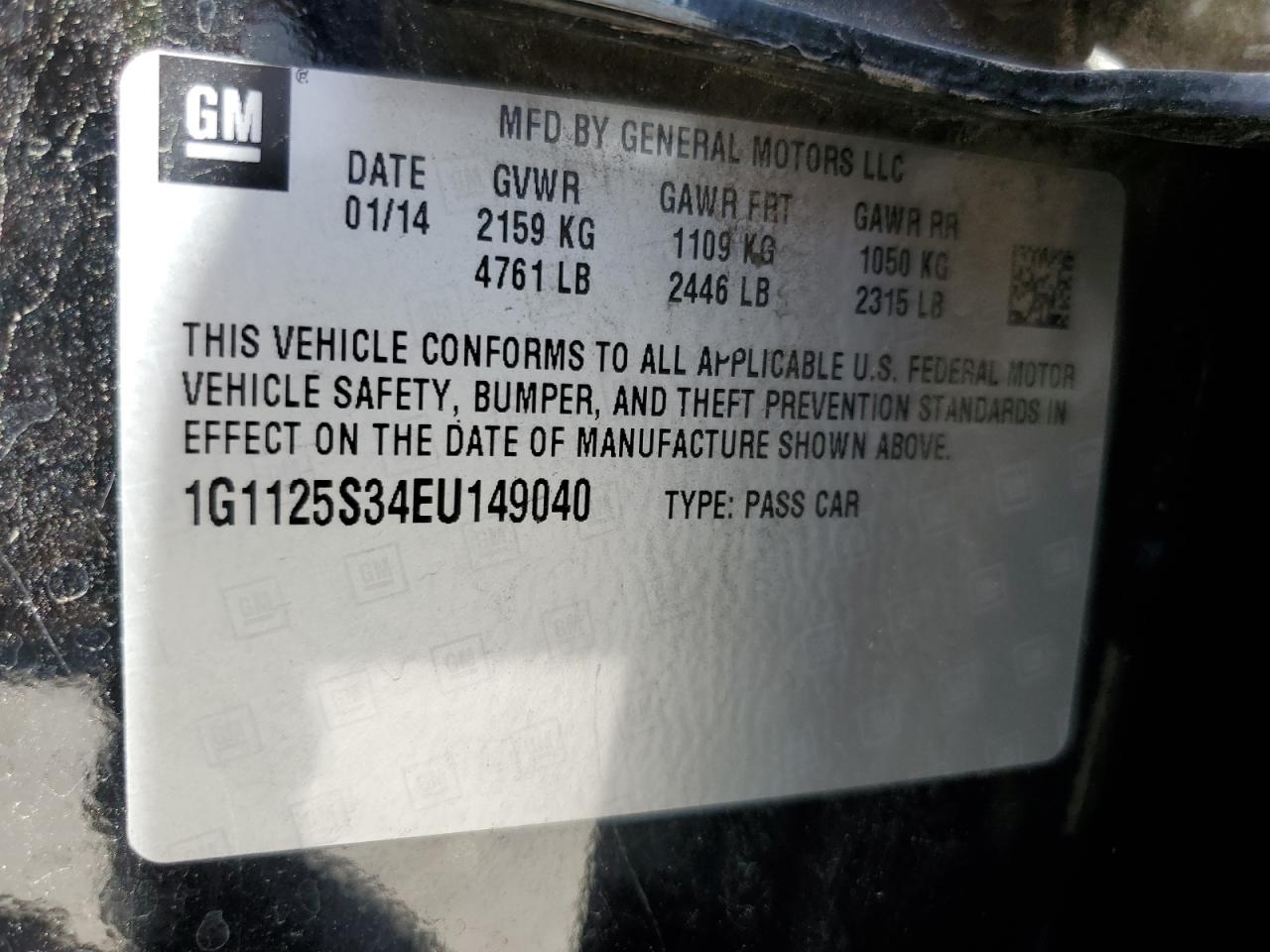 1G1125S34EU149040 2014 Chevrolet Impala Lt