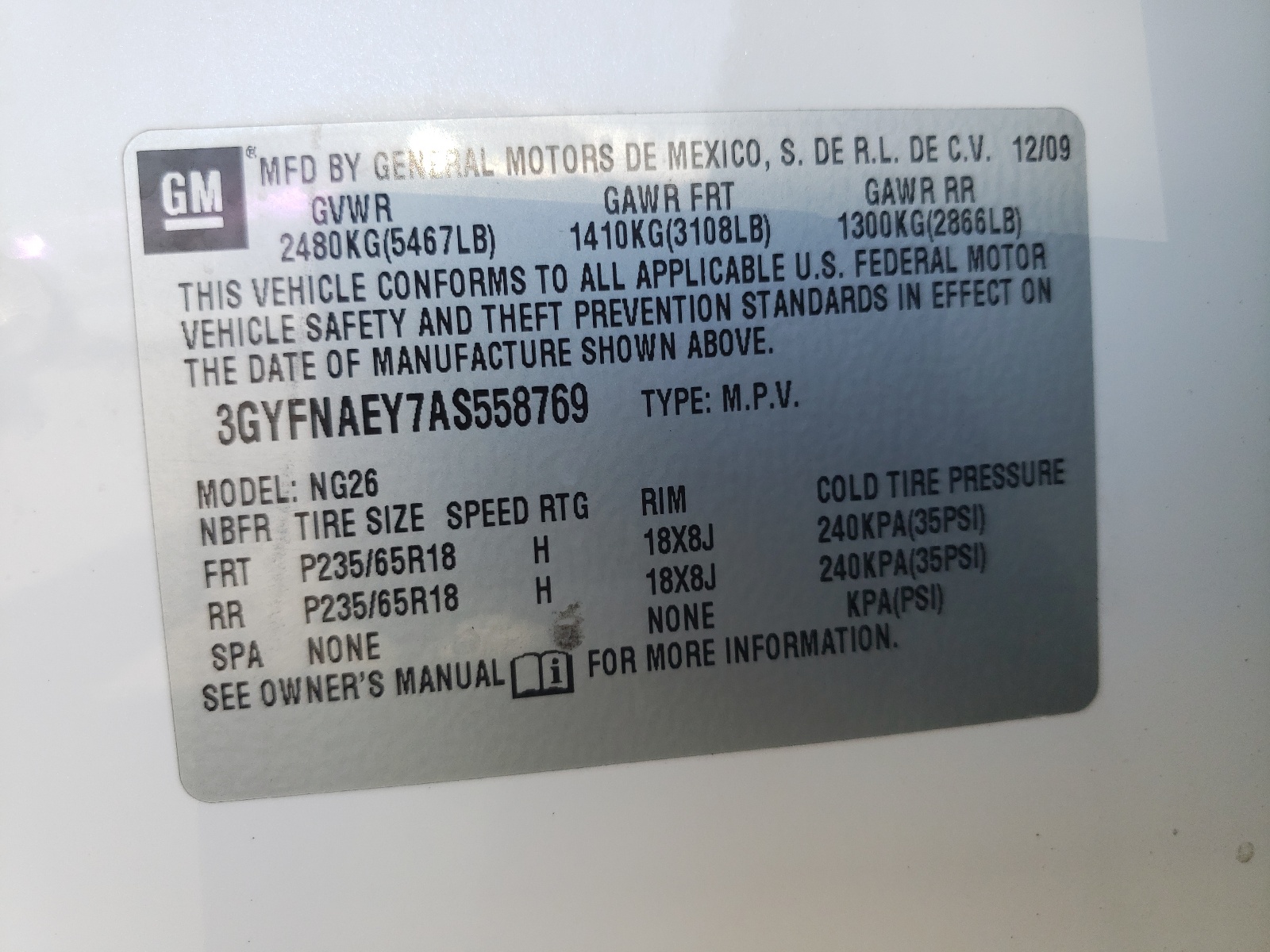 3GYFNAEY7AS558769 2010 Cadillac Srx Luxury Collection