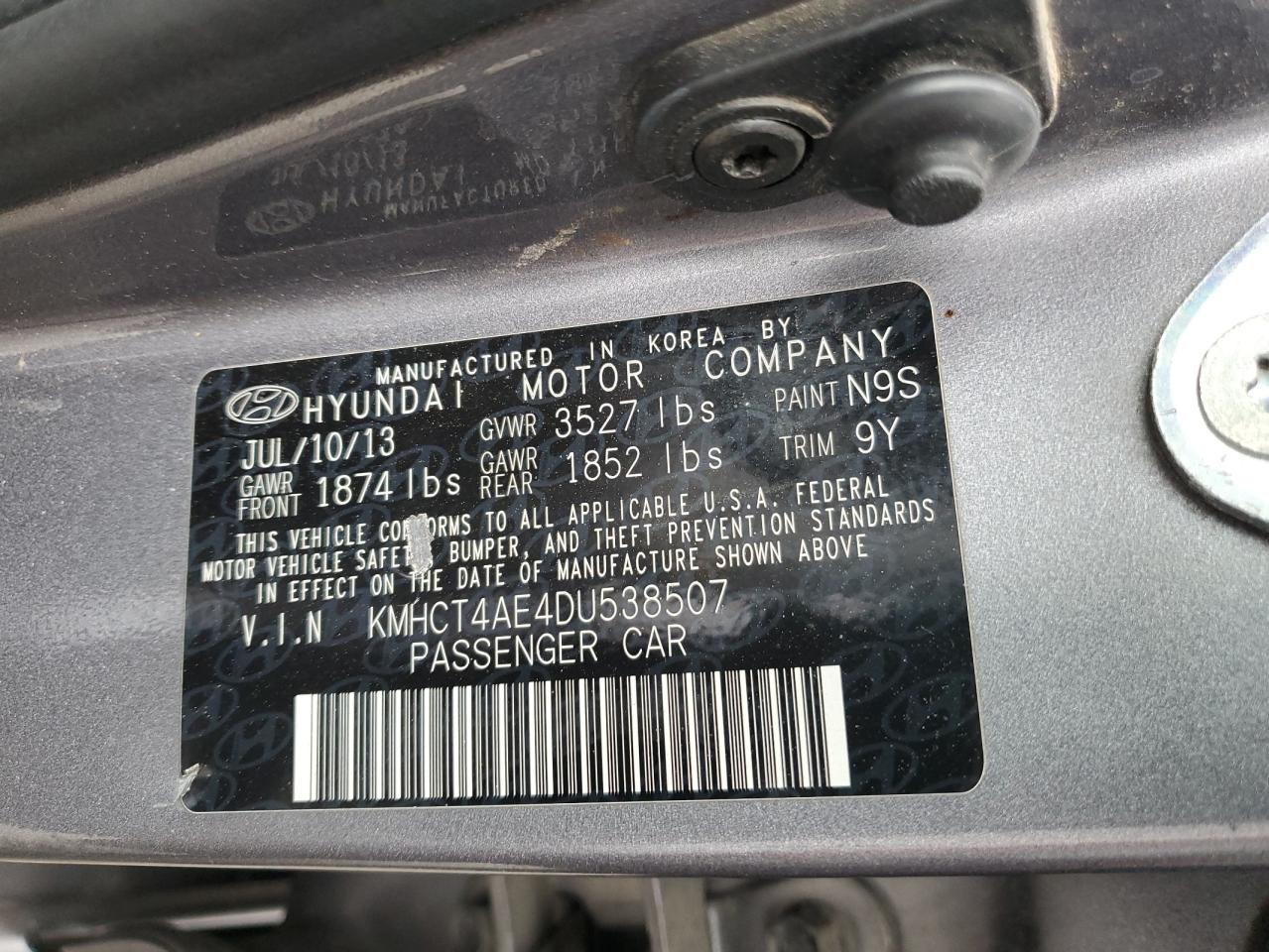 2013 Hyundai Accent Gls VIN: KMHCT4AE4DU538507 Lot: 55378364