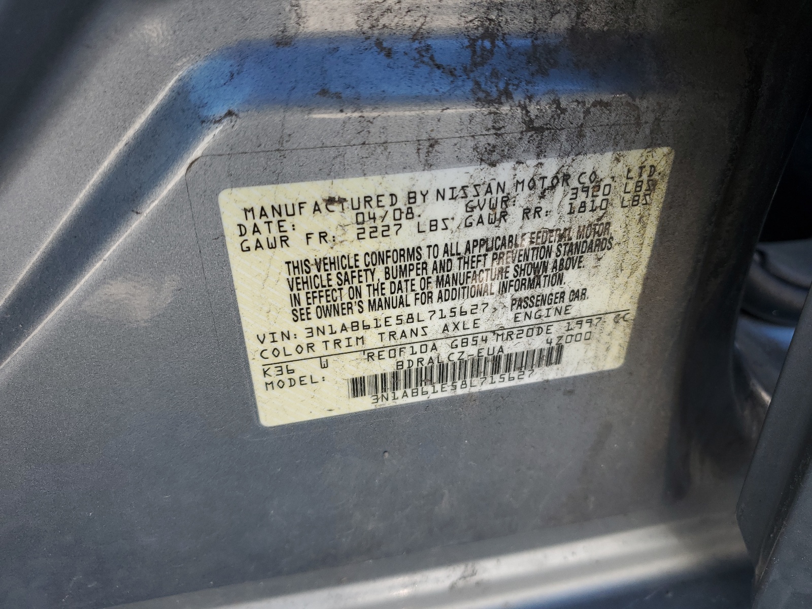 3N1AB61E58L715627 2008 Nissan Sentra 2.0