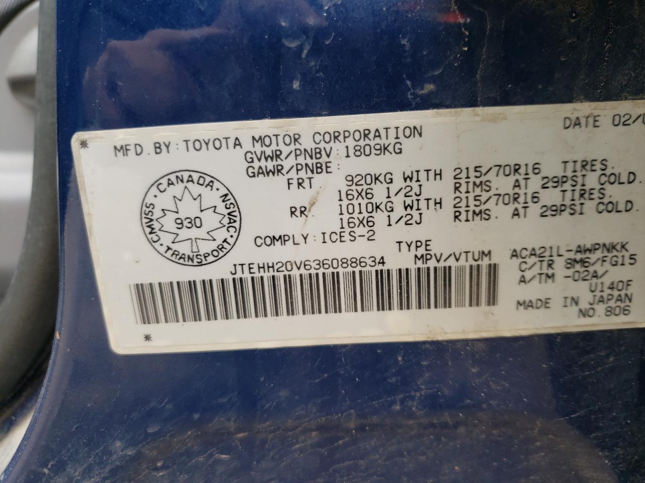 2003 Toyota Rav4 VIN: JTEHH20V636088634 Lot: 54754234