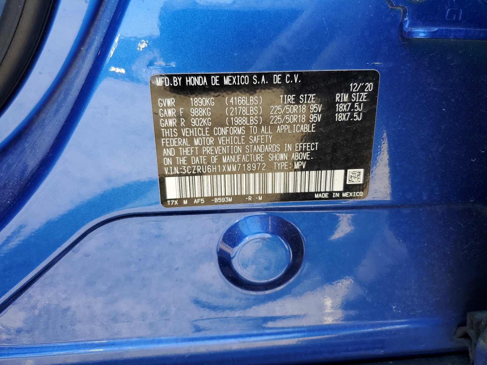 3CZRU6H1XMM718972 2021 Honda Hr-V Sport