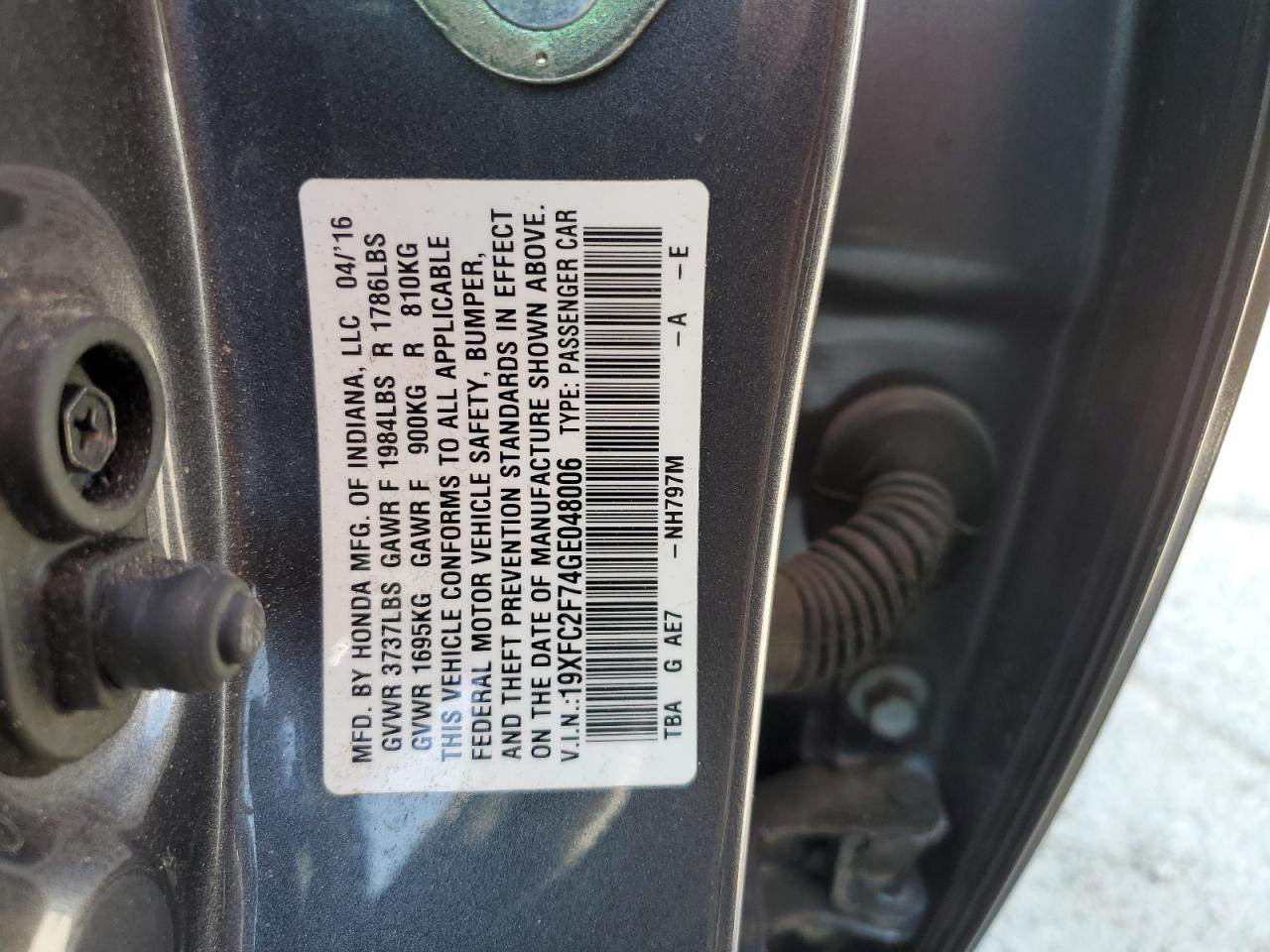 19XFC2F74GE048006 2016 Honda Civic Ex