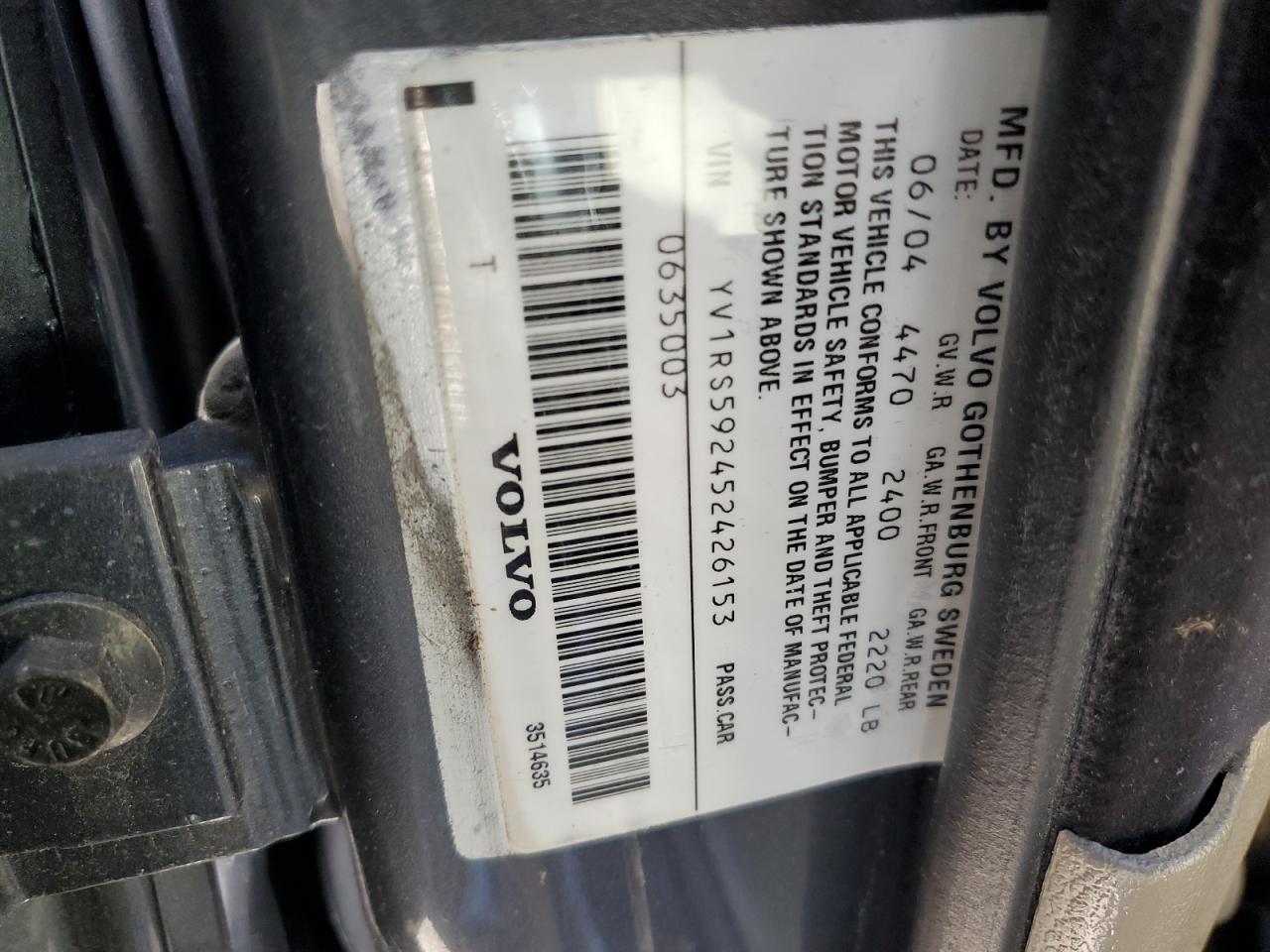 YV1RS592452426153 2005 Volvo S60 2.5T