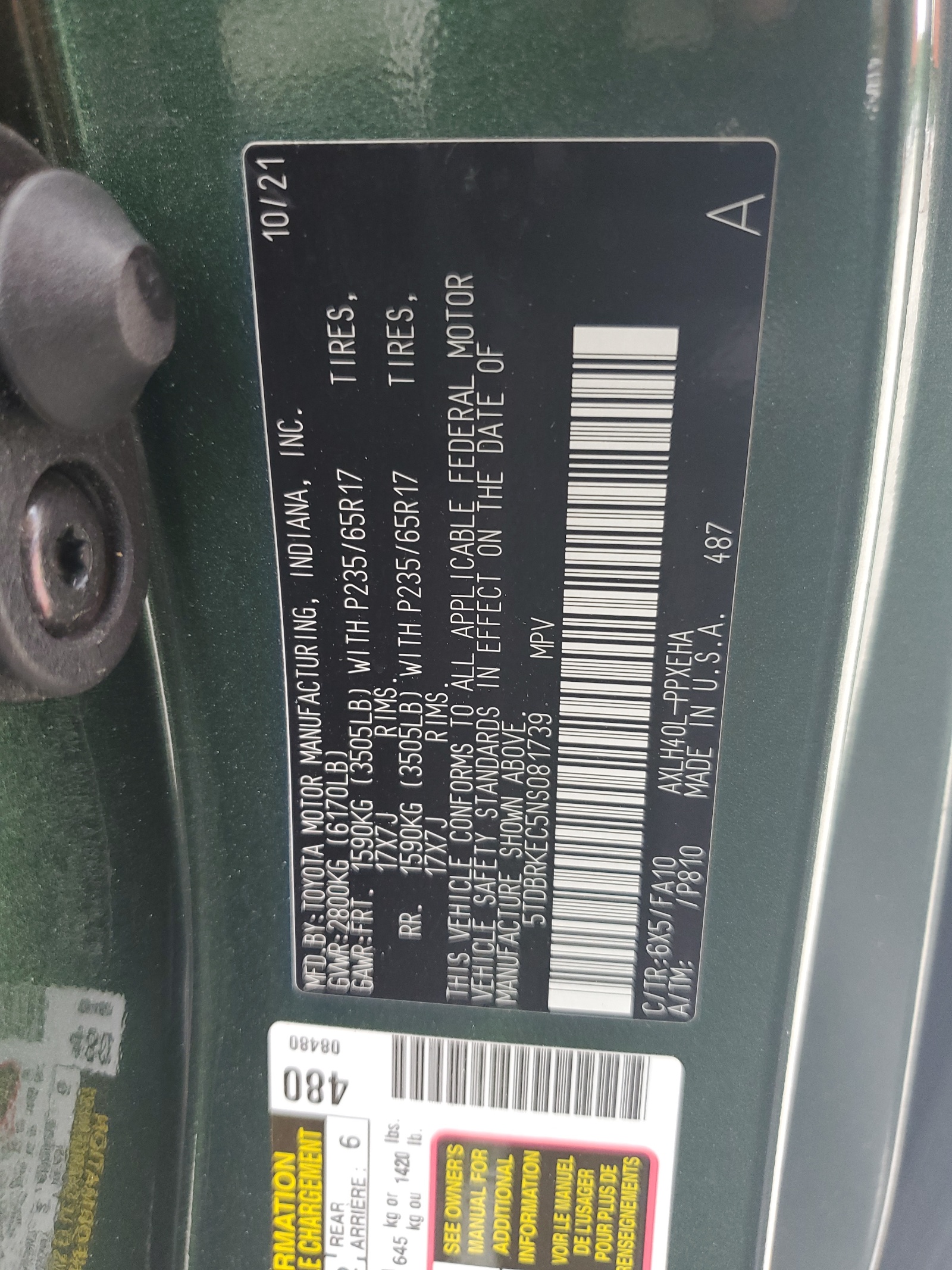 5TDBRKEC5NS081739 2022 Toyota Sienna Le