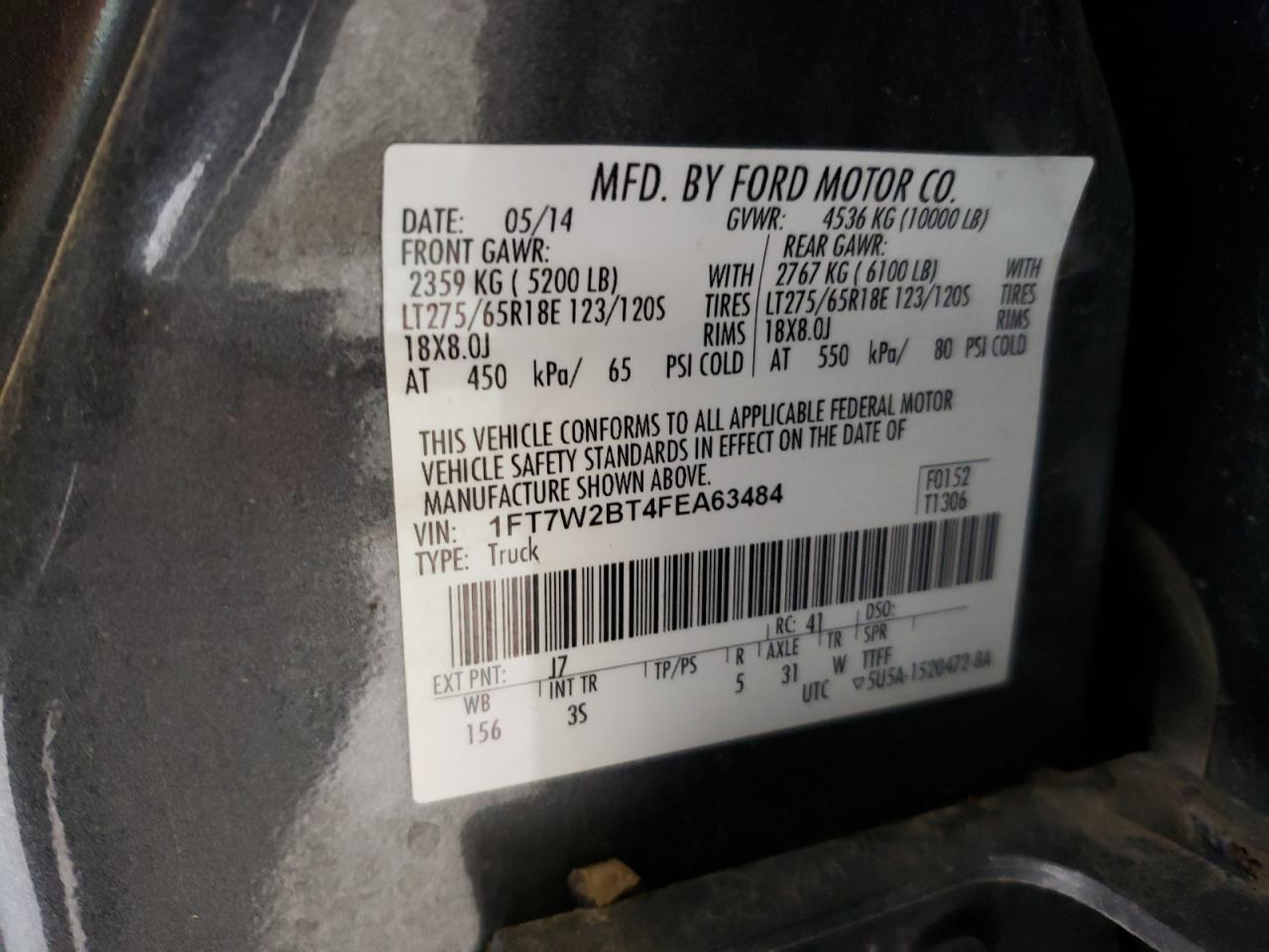 1FT7W2BT4FEA63484 2015 Ford F250 Super Duty