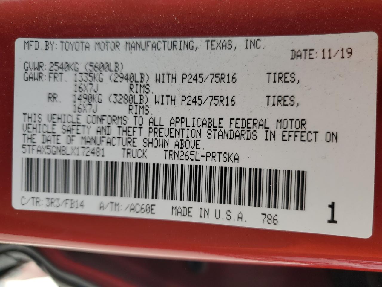 5TFAX5GN8LX172481 2020 Toyota Tacoma Double Cab