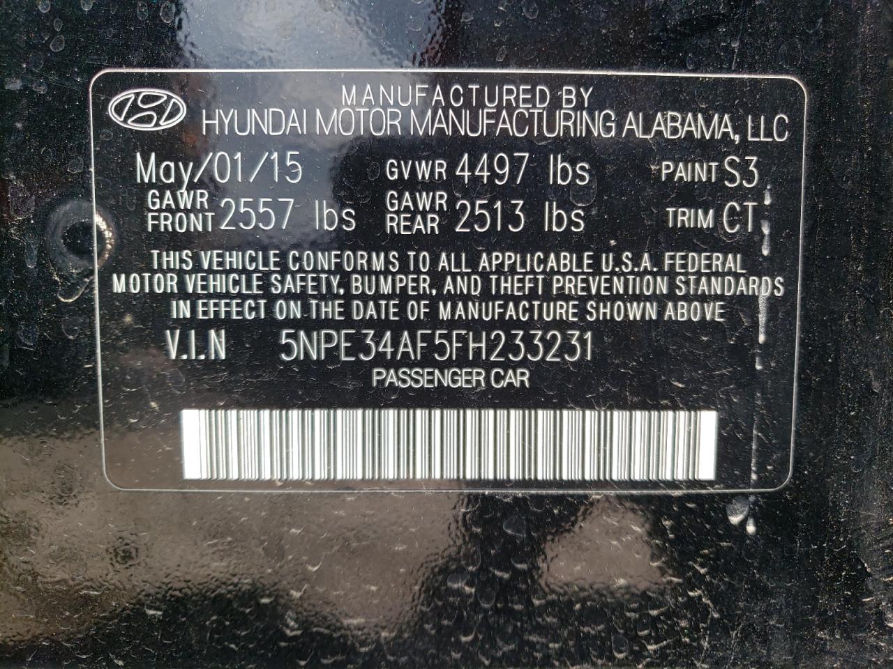 5NPE34AF5FH233231 2015 Hyundai Sonata Sport