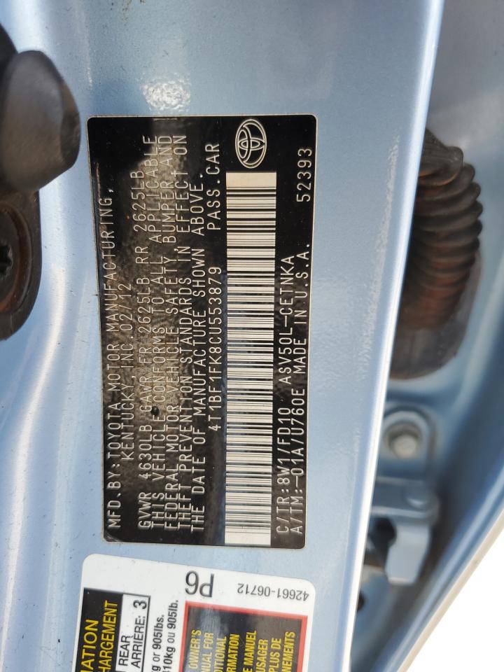 2012 Toyota Camry Base VIN: 4T1BF1FK8CU553879 Lot: 53237964