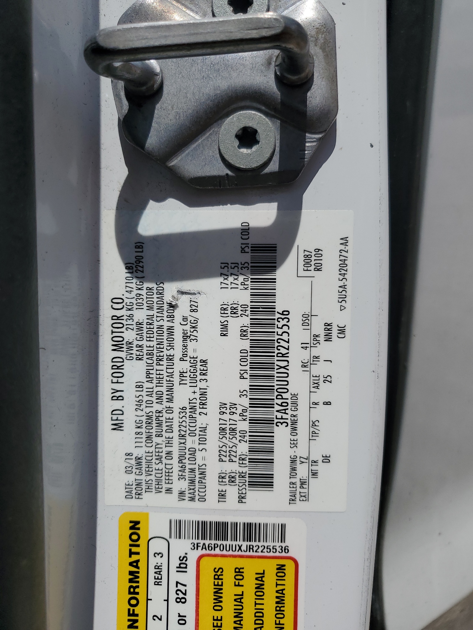 3FA6P0UUXJR225536 2018 Ford Fusion S Hybrid