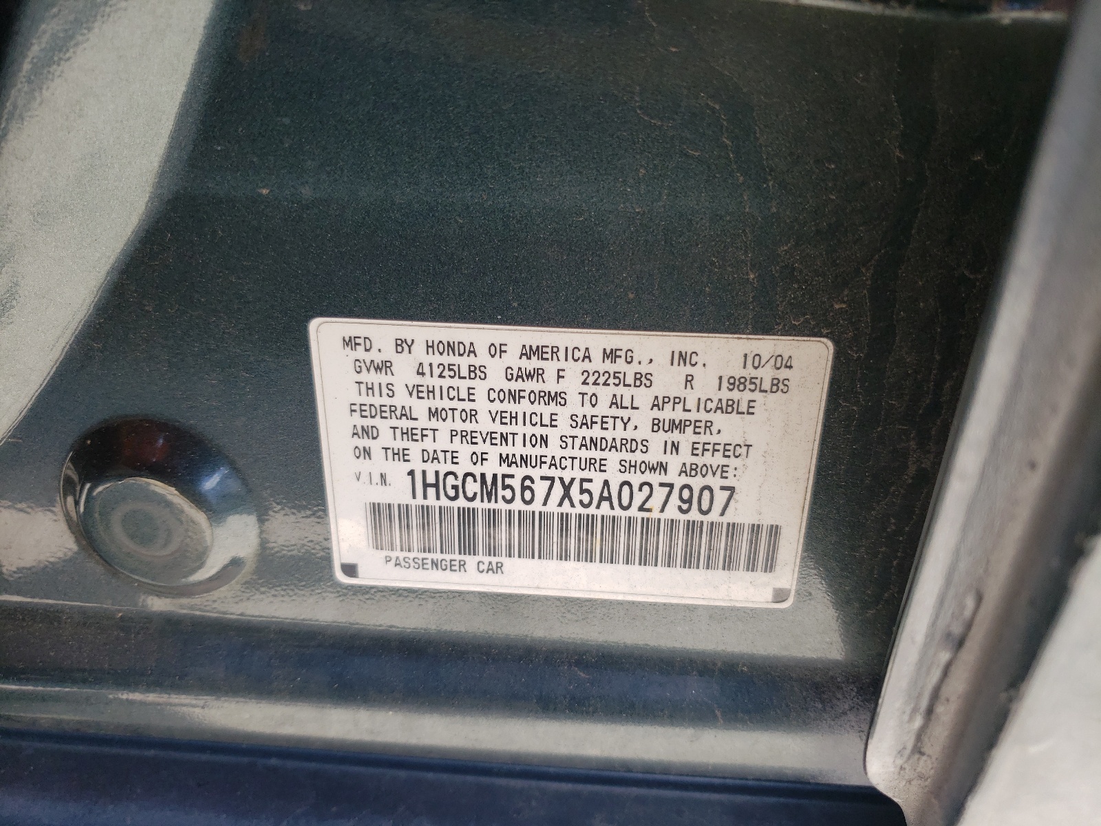 1HGCM567X5A027907 2005 Honda Accord Ex