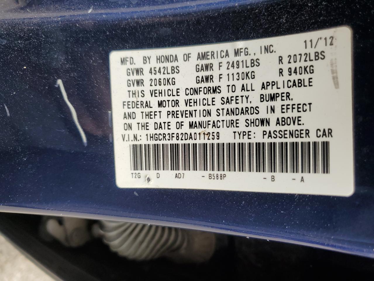 1HGCR3F82DA011259 2013 Honda Accord Exl