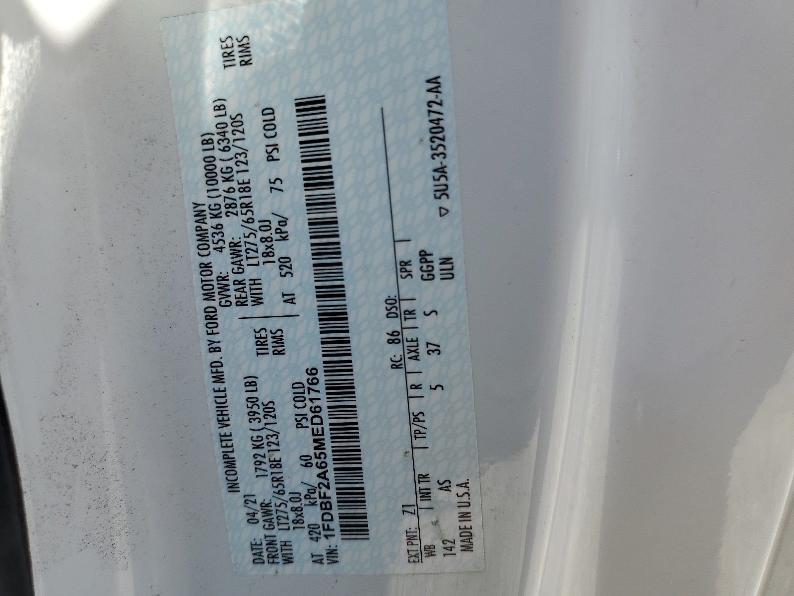 1FDBF2A65MED61766 2021 Ford F250 Super Duty