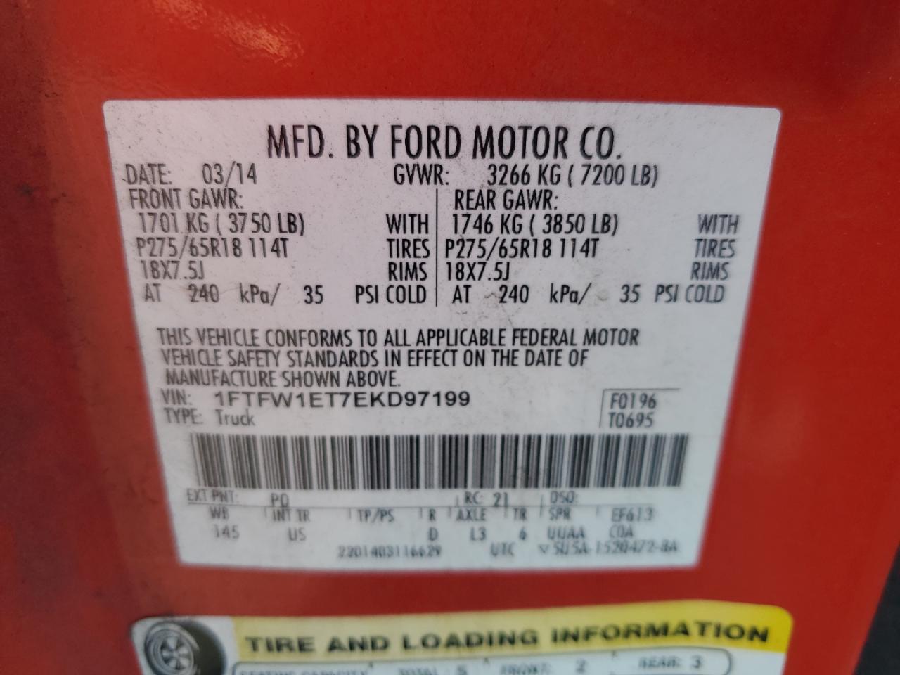 2014 Ford F150 Supercrew VIN: 1FTFW1ET7EKD97199 Lot: 55904614