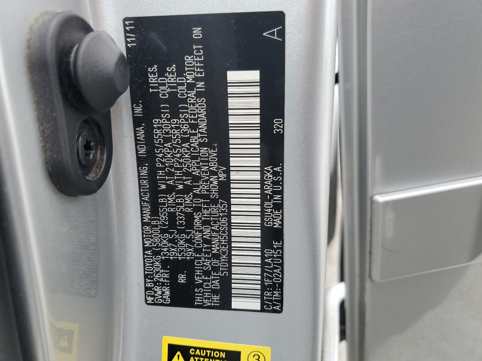 5TDYK3EH5CS061357 2012 Toyota Highlander Limited