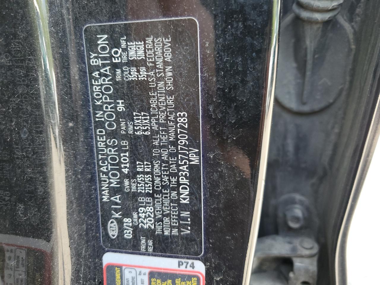 2018 Kia Soul + VIN: KNDJP3A57J7907283 Lot: 55633284