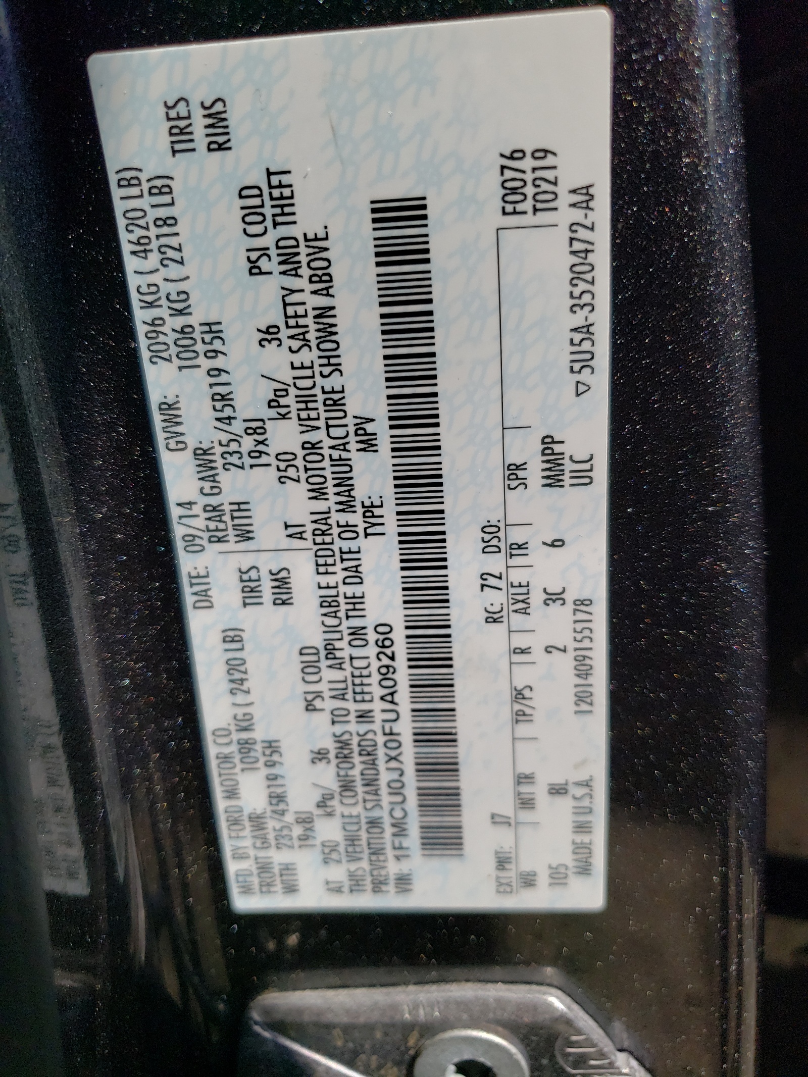 1FMCU0JX0FUA09260 2015 Ford Escape Titanium