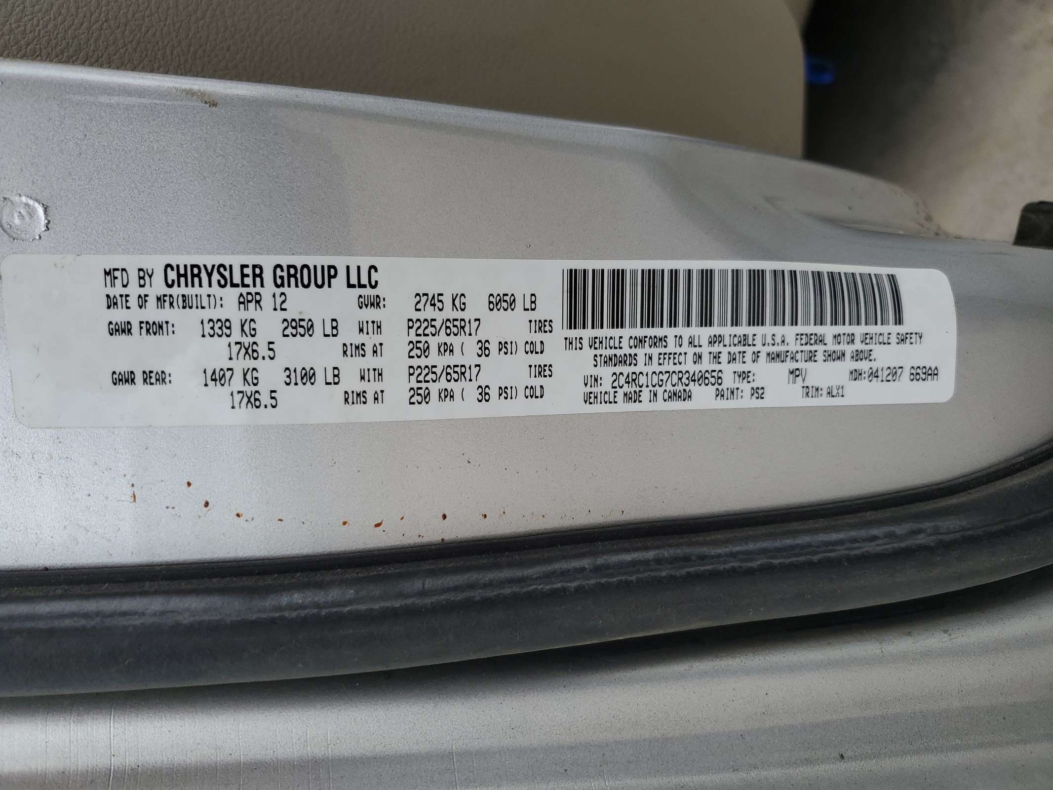 2C4RC1CG7CR340656 2012 Chrysler Town & Country Touring L