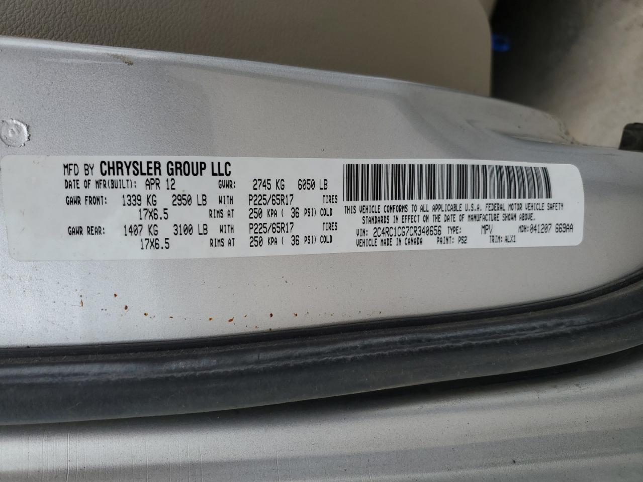 2012 Chrysler Town & Country Touring L VIN: 2C4RC1CG7CR340656 Lot: 54392504