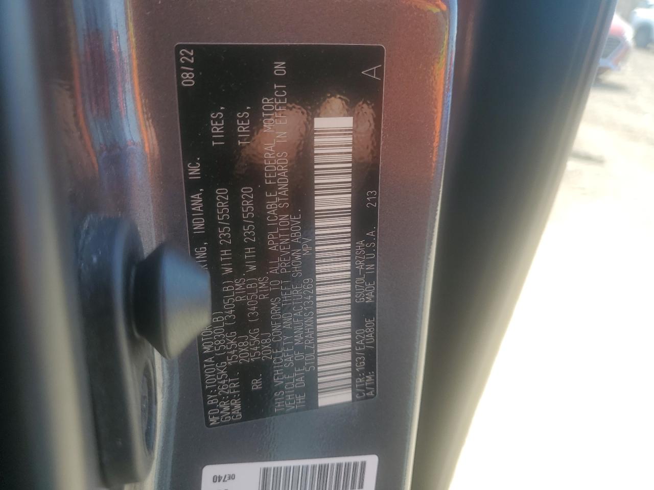 2022 Toyota Highlander Xse VIN: 5TDLZRAHXNS134269 Lot: 54260634