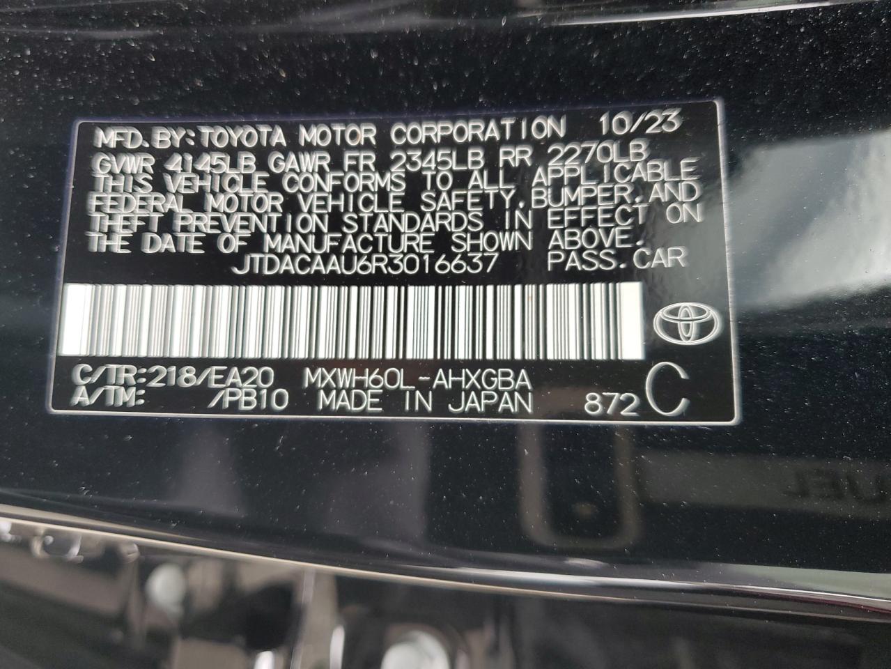 2024 Toyota Prius Le VIN: JTDACAAU6R3016637 Lot: 56289674