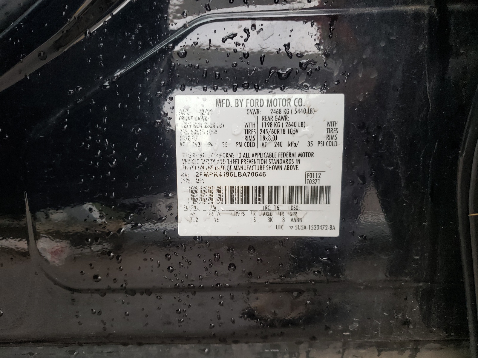 2FMPK4J96LBA70646 2020 Ford Edge Sel