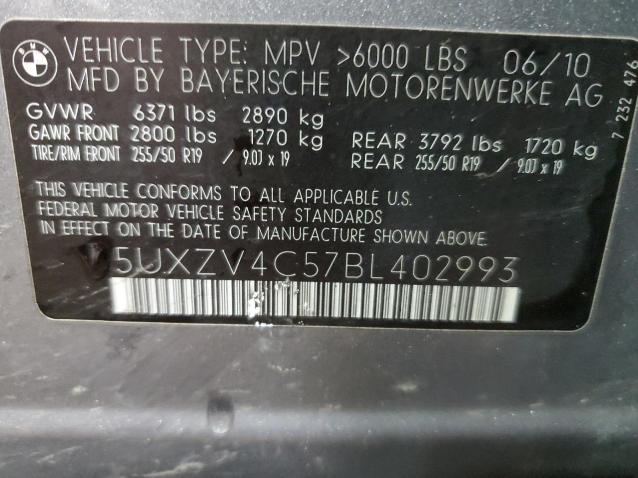 2011 BMW X5 xDrive35I VIN: 5UXZV4C57BL402993 Lot: 53760964