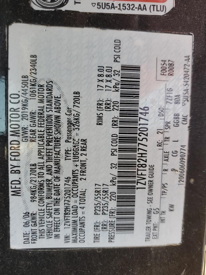 2007 Ford Mustang Gt VIN: 1ZVFT82H775201746 Lot: 53025334