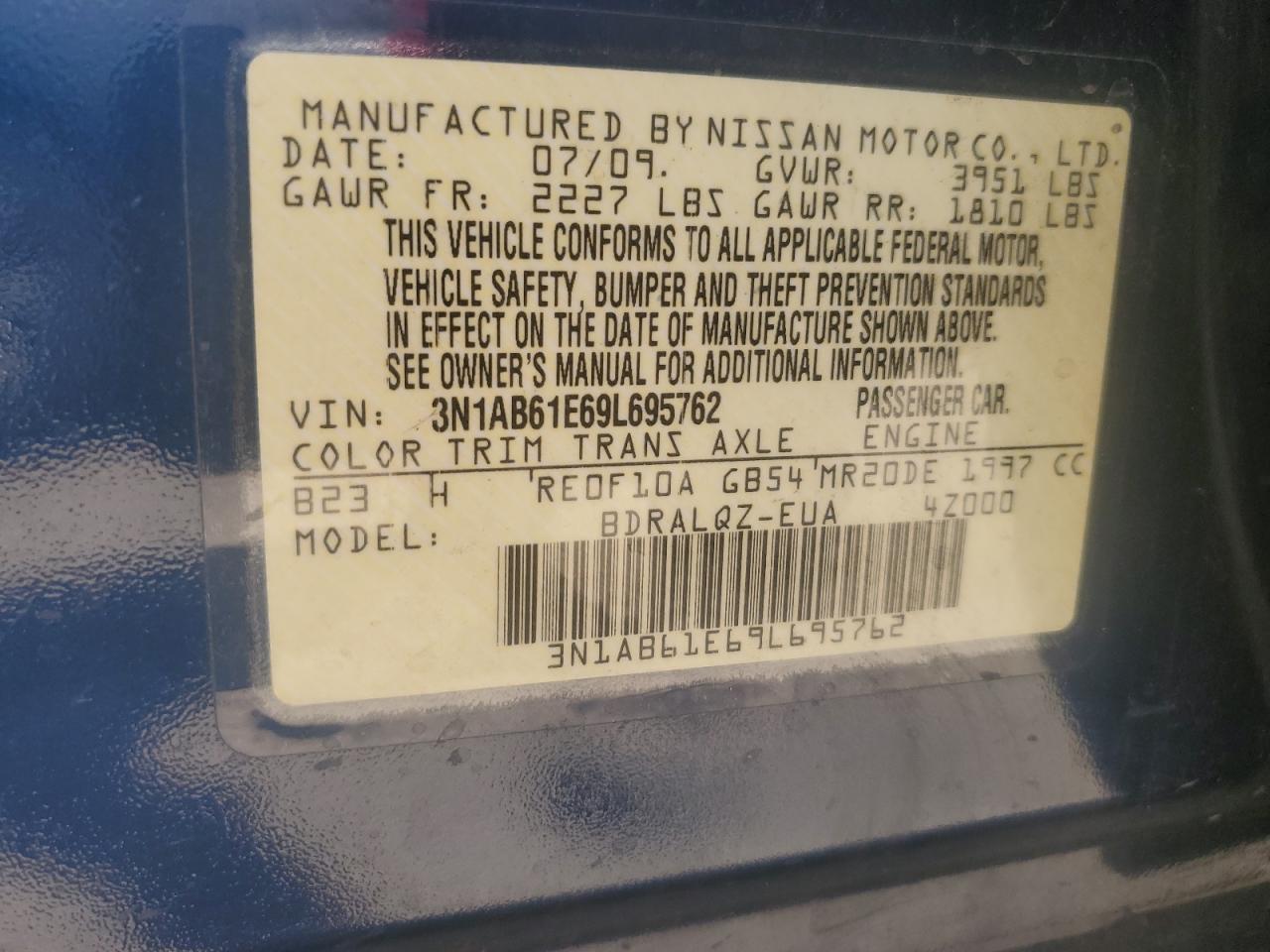 2009 Nissan Sentra 2.0 VIN: 3N1AB61E69L695762 Lot: 55676114