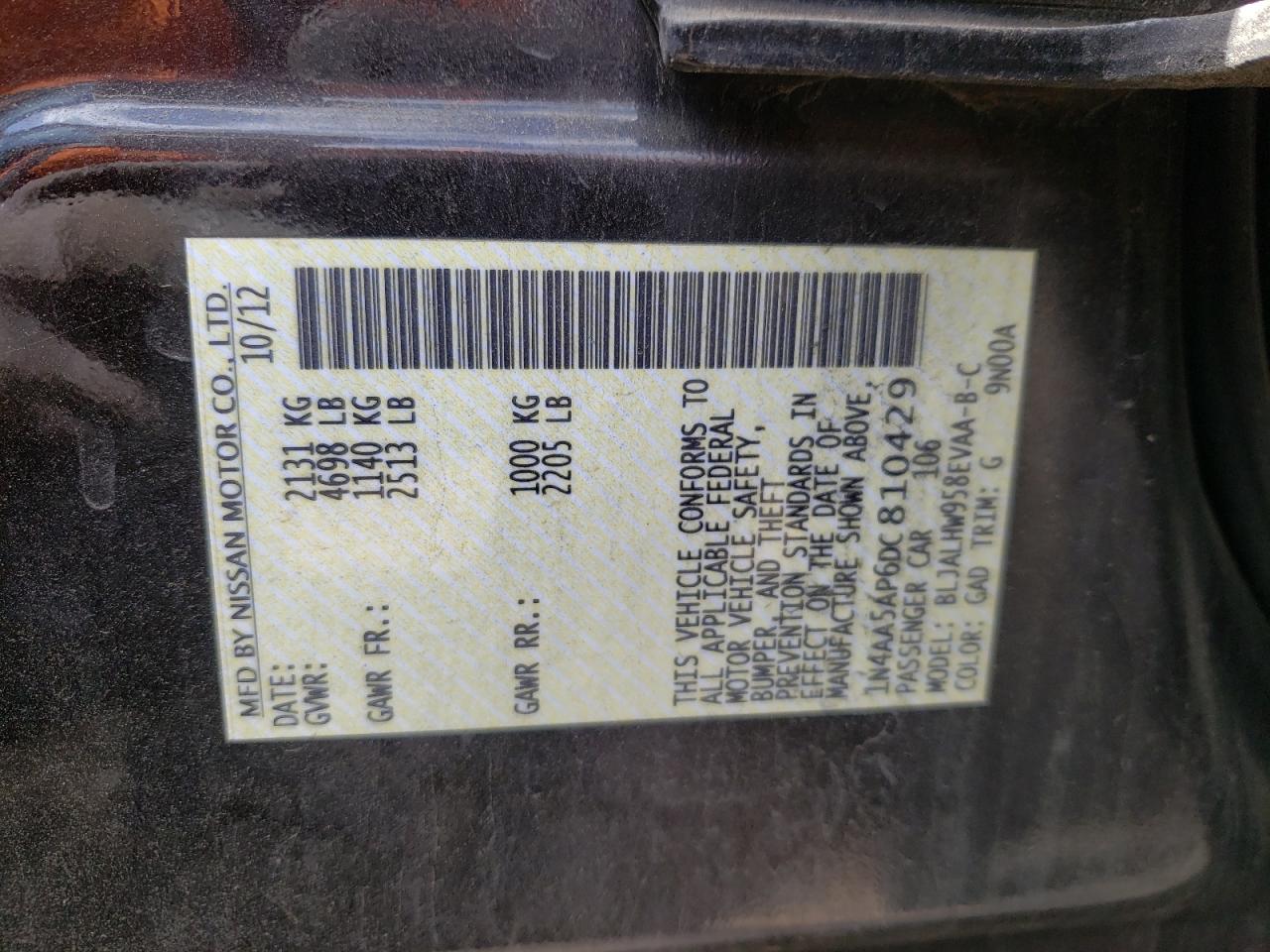 2013 Nissan Maxima S VIN: 1N4AA5AP6DC810429 Lot: 55765364