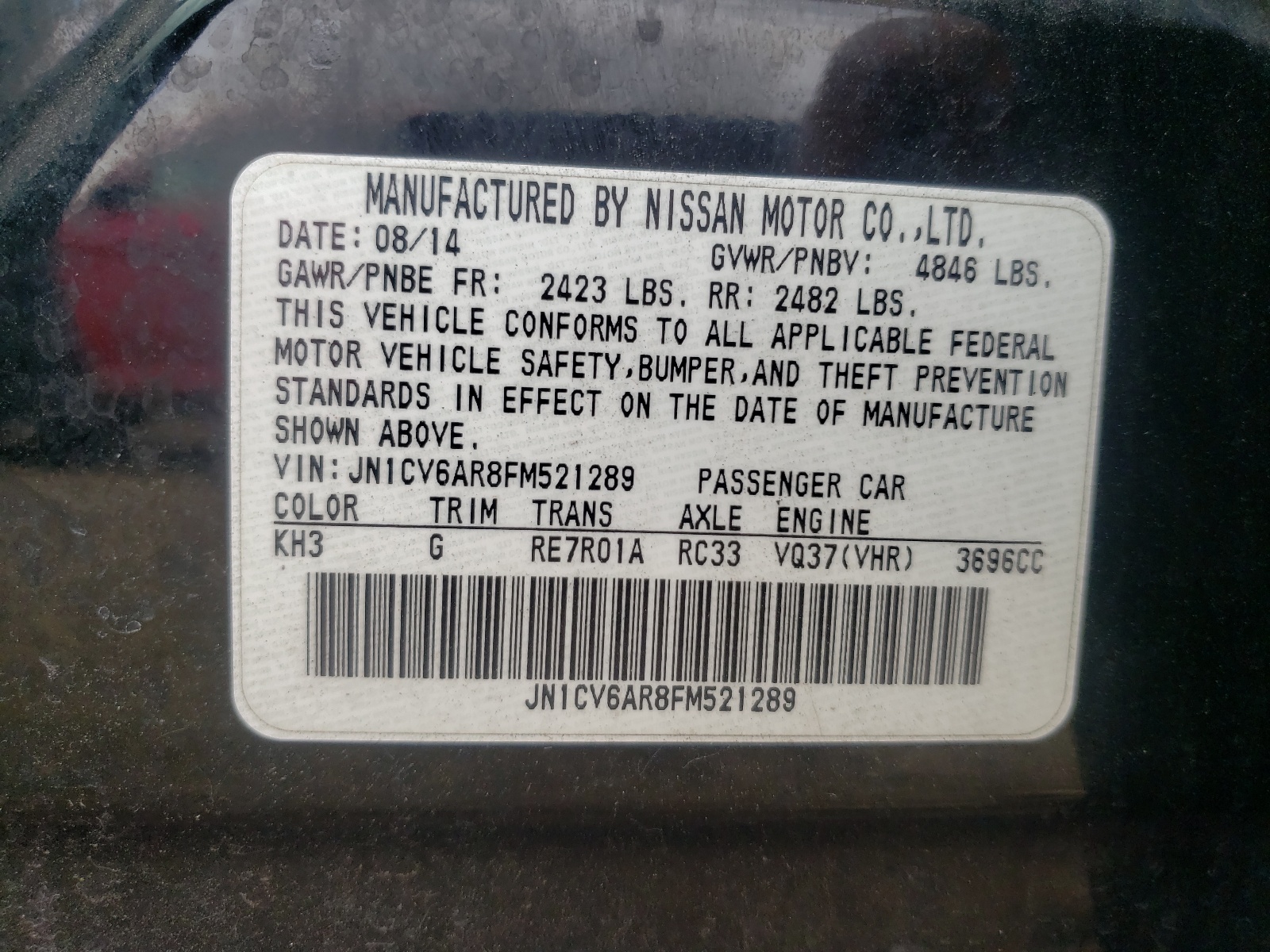 JN1CV6AR8FM521289 2015 Infiniti Q40