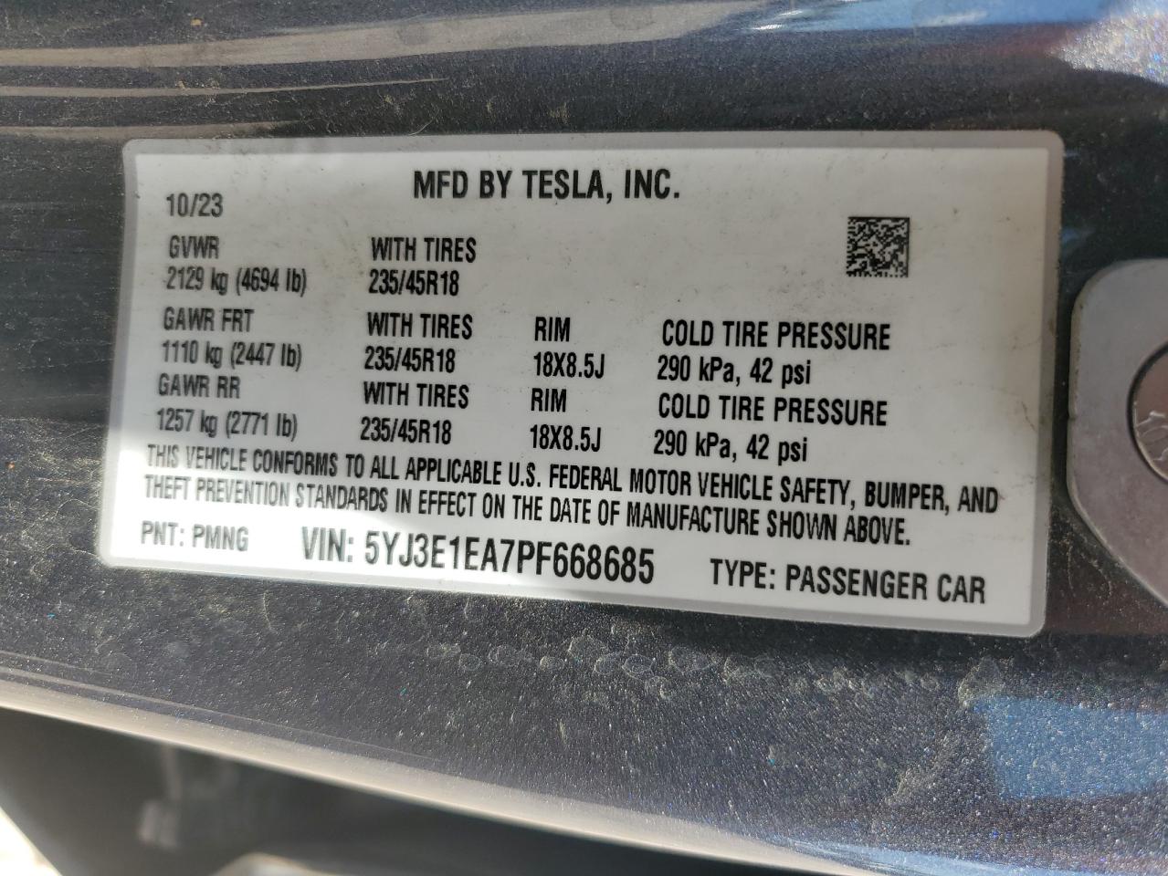 5YJ3E1EA7PF668685 2023 Tesla Model 3