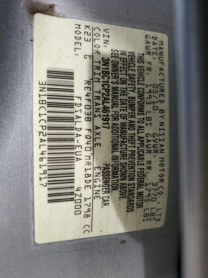 2010 Nissan Versa S VIN: 3N1BC1CP2AL461917 Lot: 57110294