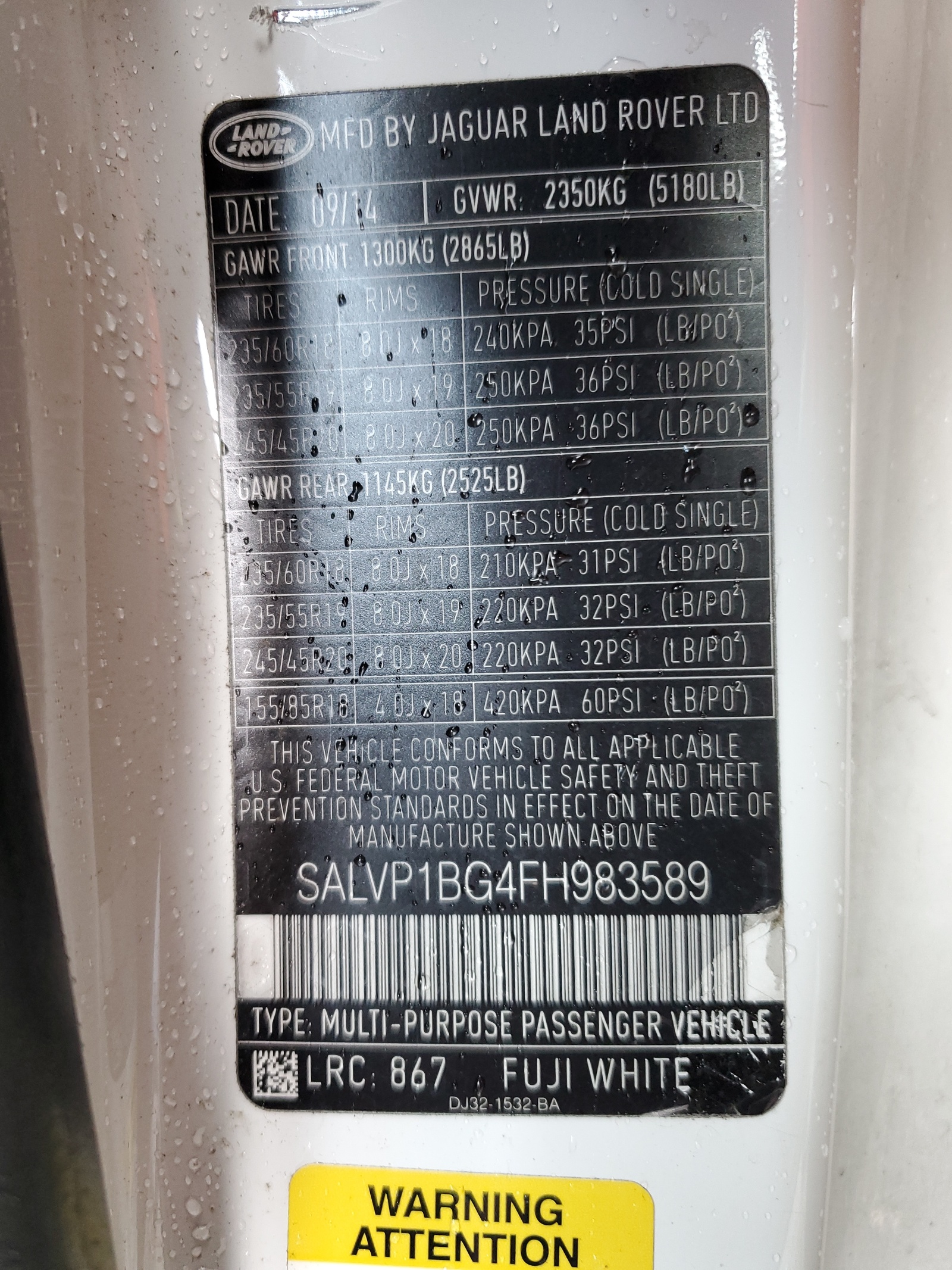 SALVP1BG4FH983589 2015 Land Rover Range Rover Evoque Pure Plus