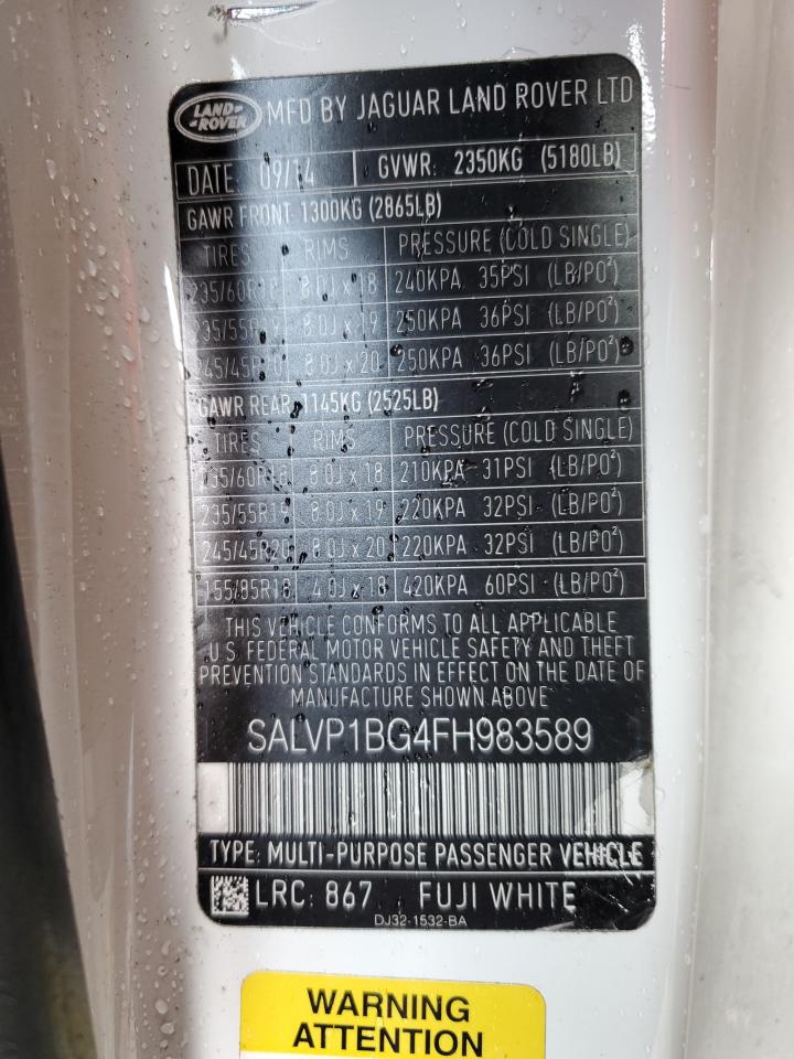 2015 Land Rover Range Rover Evoque Pure Plus VIN: SALVP1BG4FH983589 Lot: 56777594