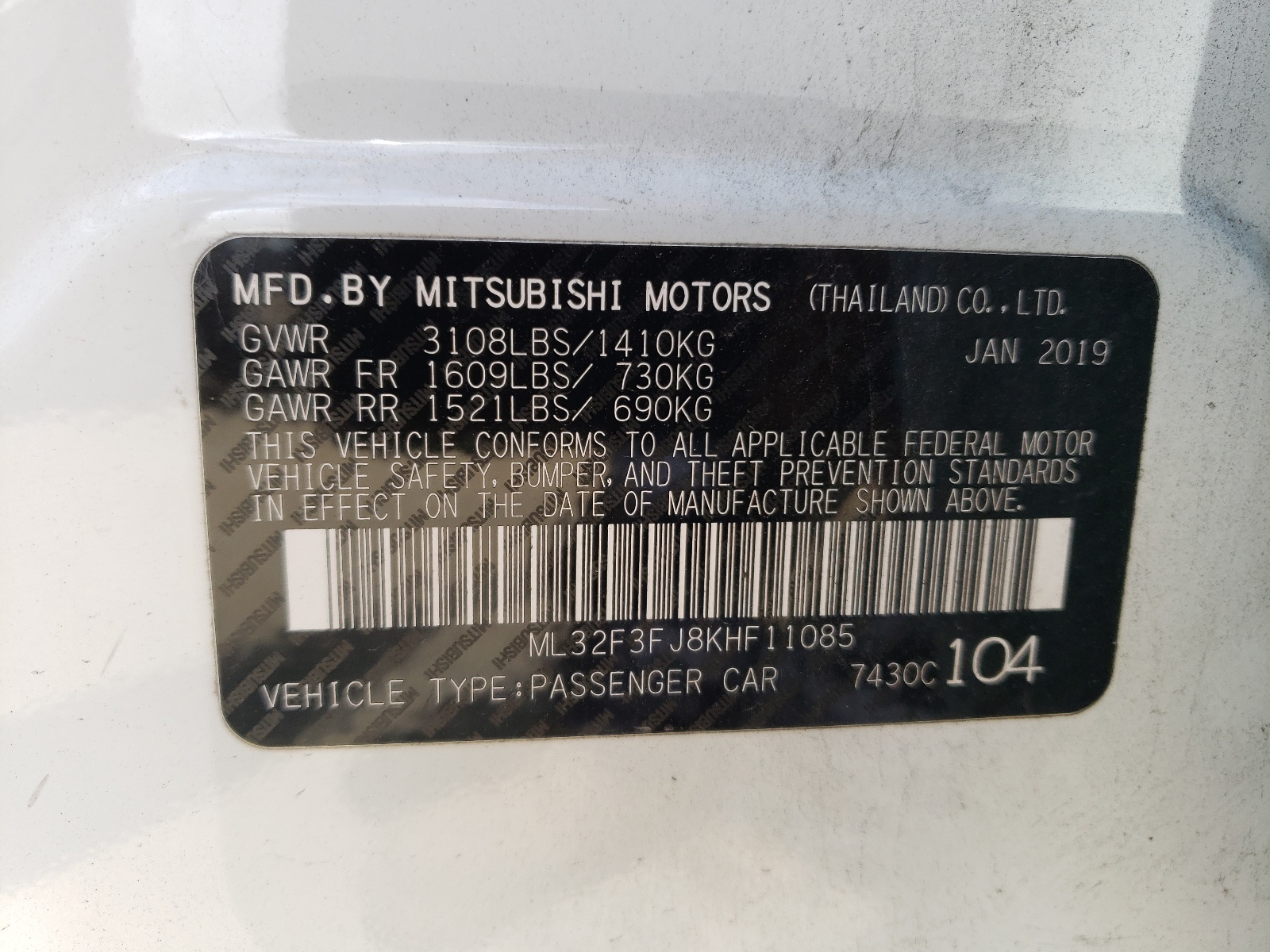 ML32F3FJ8KHF11085 2019 Mitsubishi Mirage G4 Es