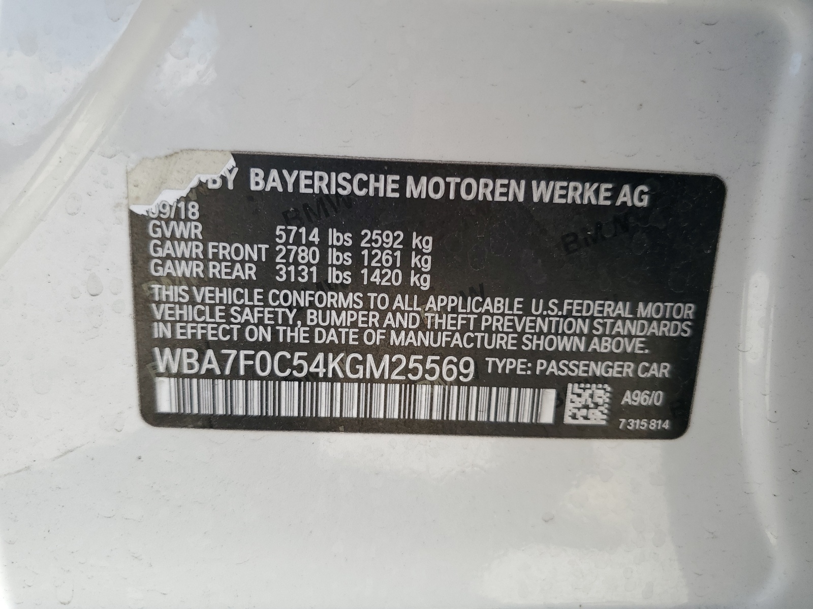 WBA7F0C54KGM25569 2019 BMW 750 I