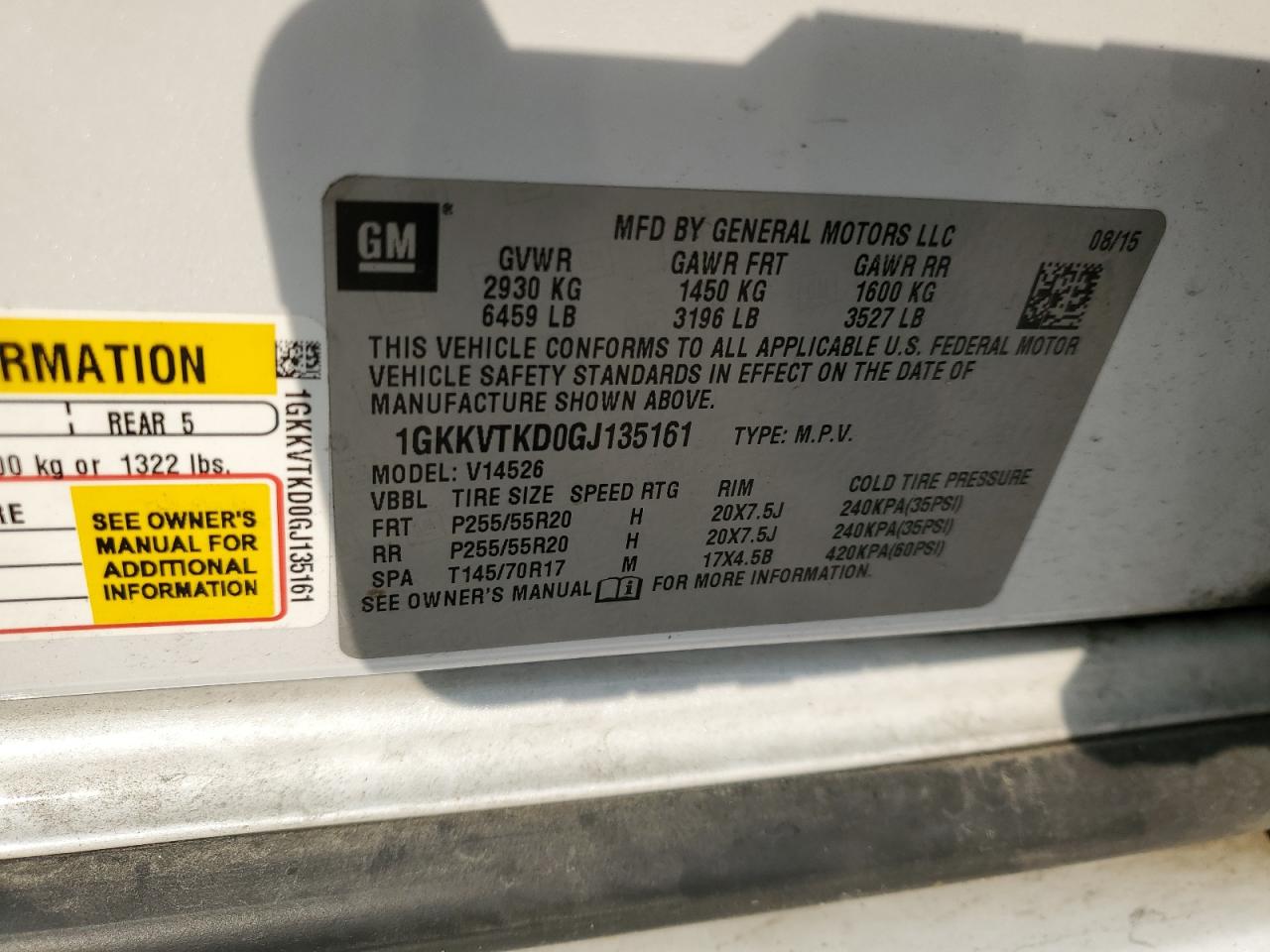 2016 GMC Acadia Denali VIN: 1GKKVTKD0GJ135161 Lot: 71587314