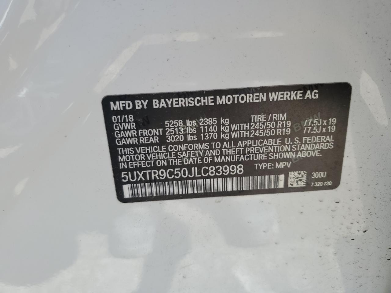 5UXTR9C50JLC83998 2018 BMW X3 xDrive30I