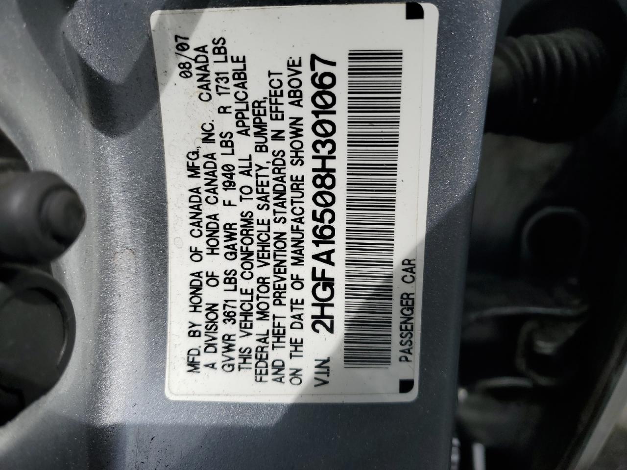 2HGFA16508H301067 2008 Honda Civic Lx