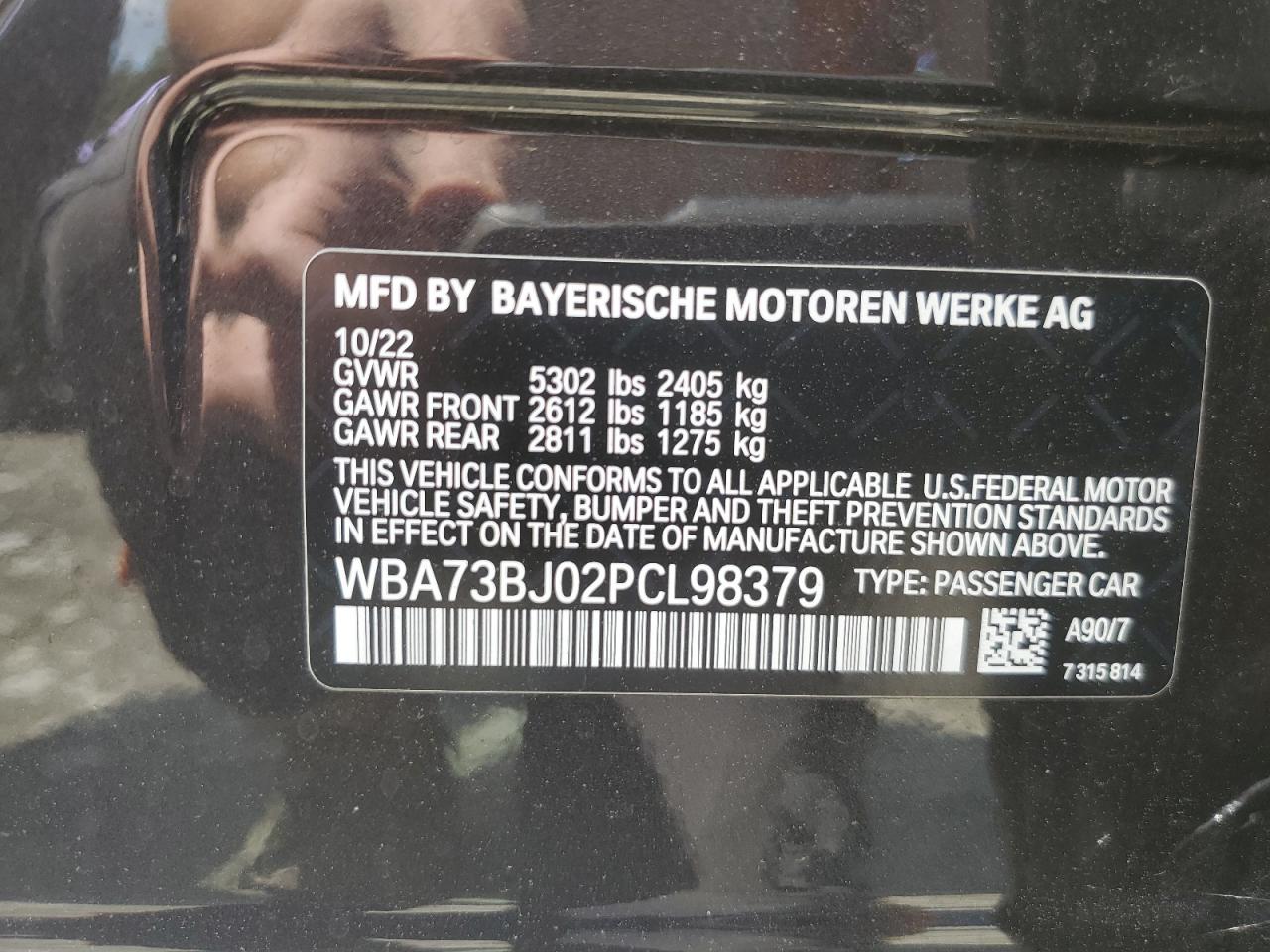 2023 BMW 540 Xi VIN: WBA73BJ02PCL98379 Lot: 56316584