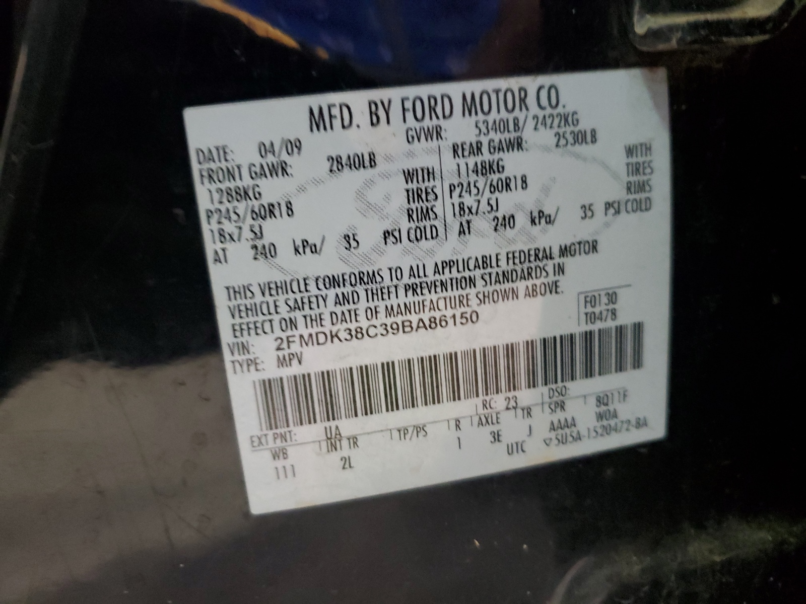 2FMDK38C39BA86150 2009 Ford Edge Sel