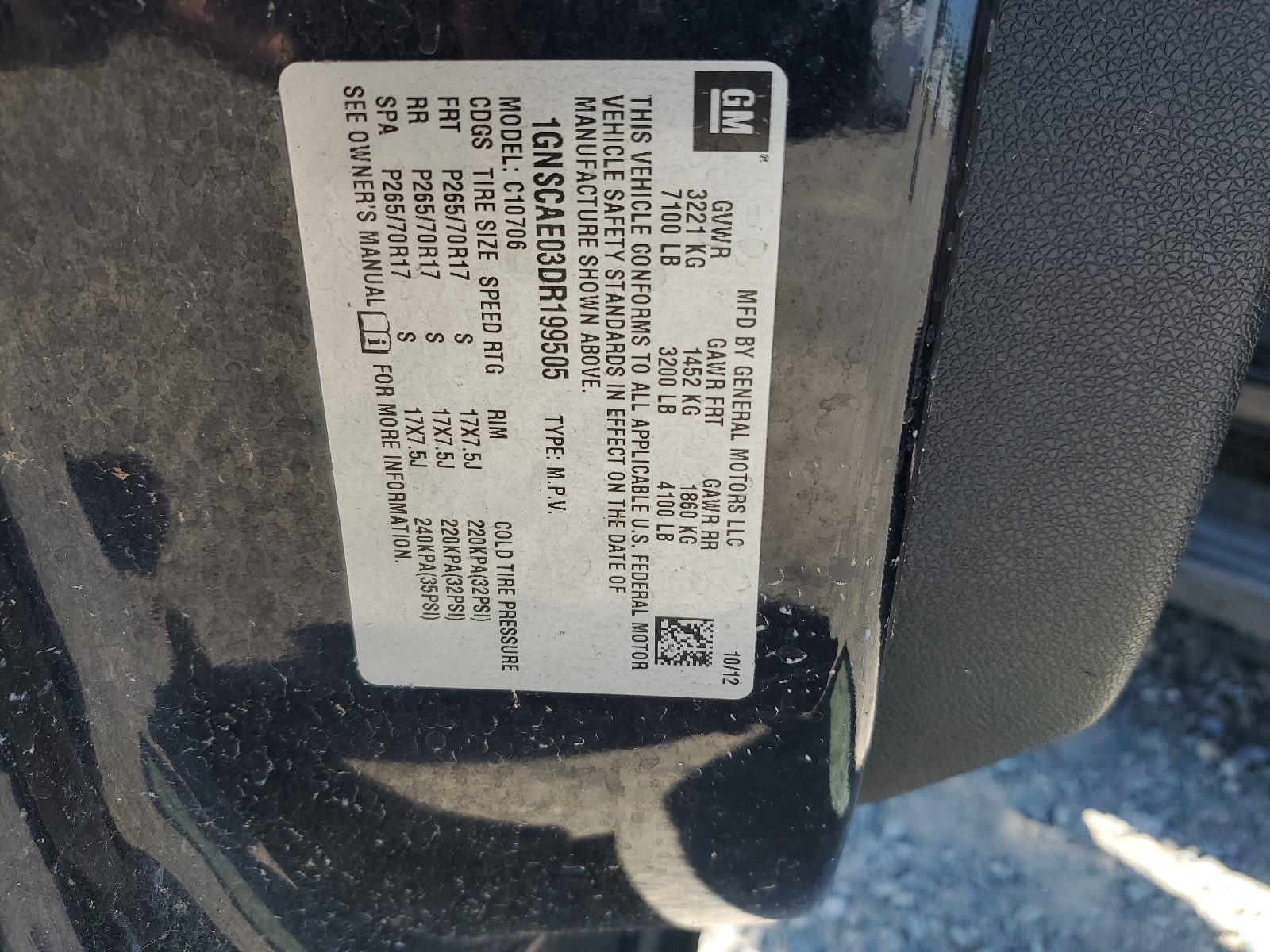 1GNSCAE03DR199505 2013 Chevrolet Tahoe C1500 Ls