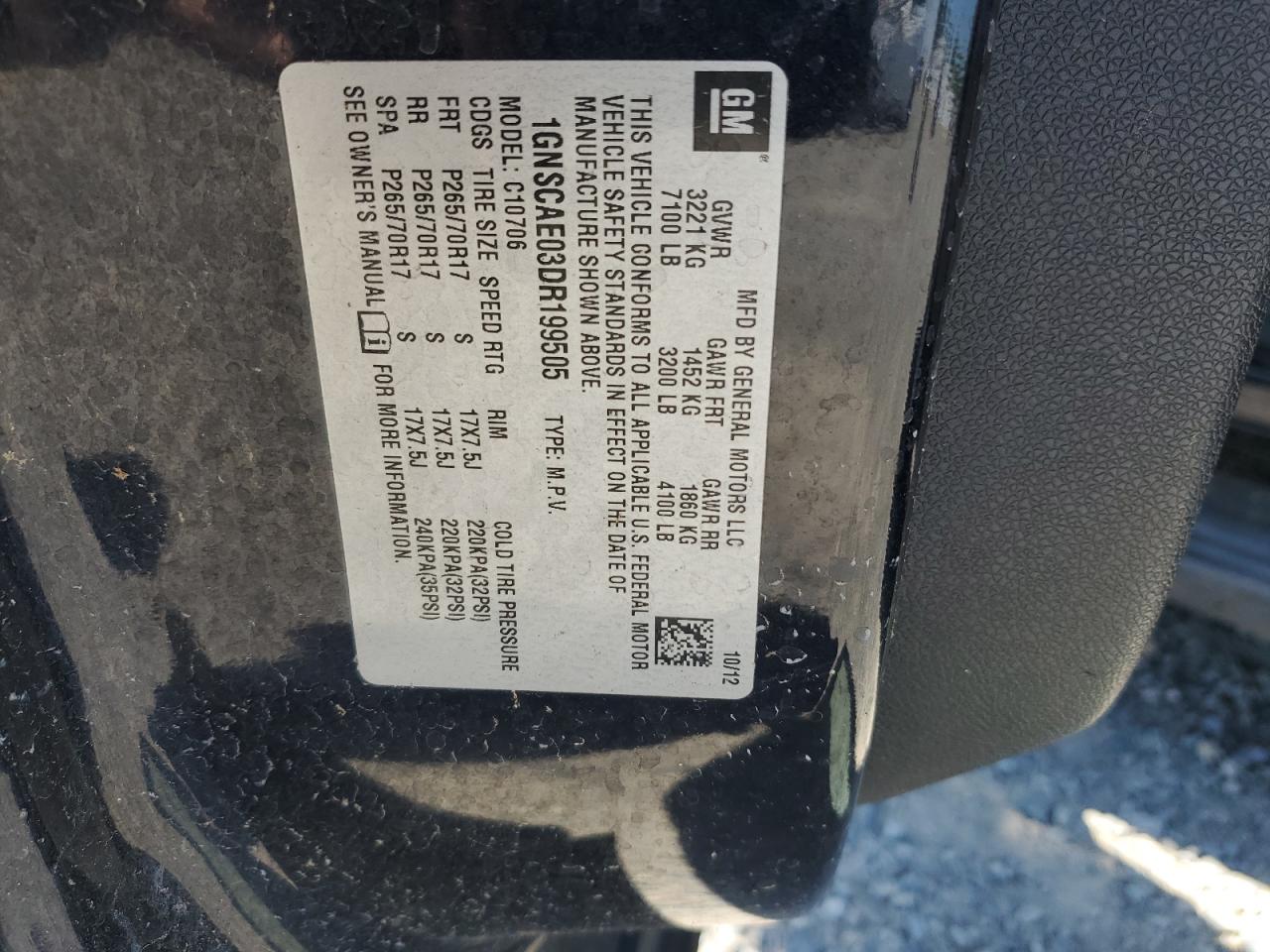 2013 Chevrolet Tahoe C1500 Ls VIN: 1GNSCAE03DR199505 Lot: 53911094