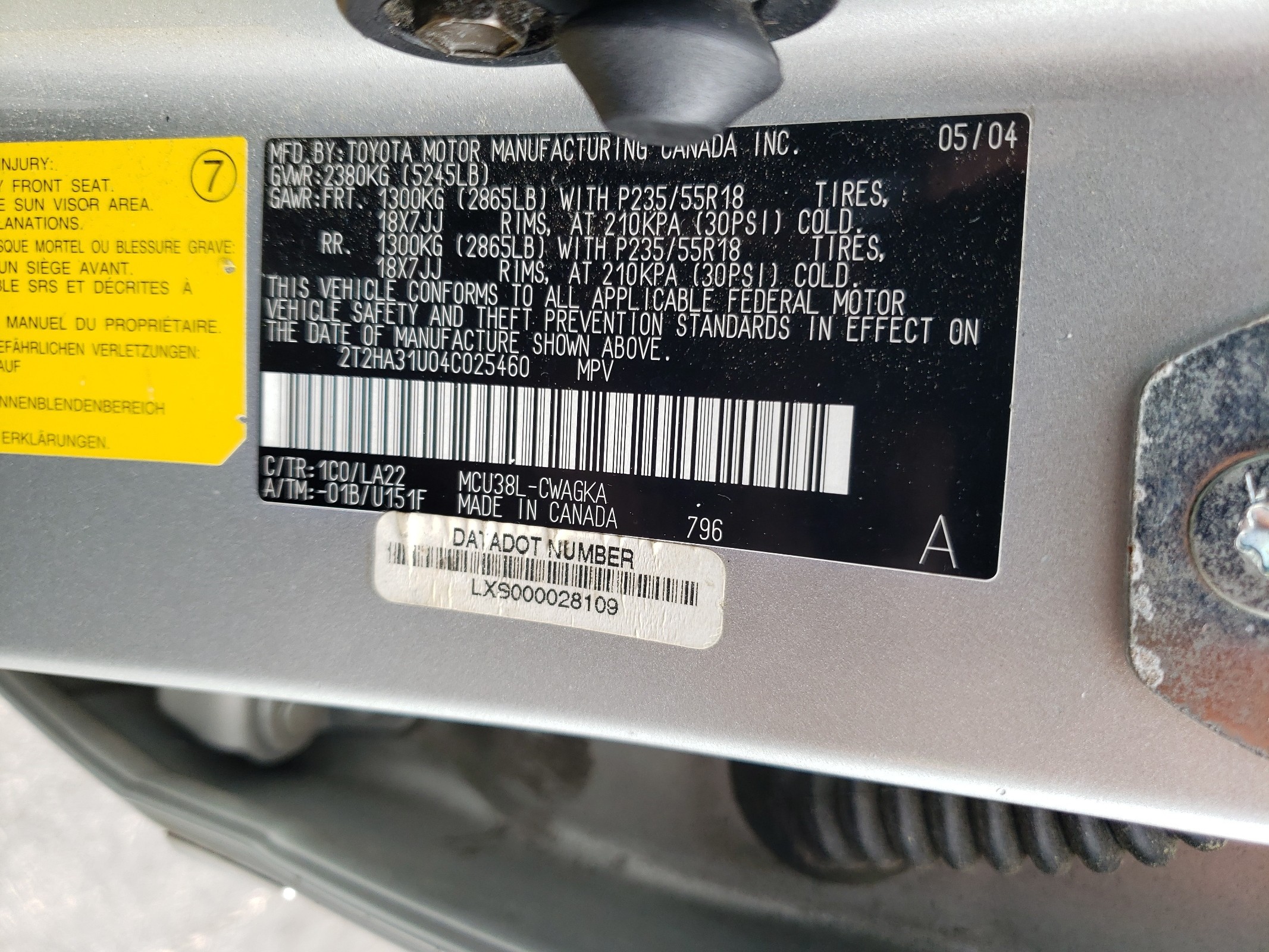 2T2HA31U04C025460 2004 Lexus Rx 330