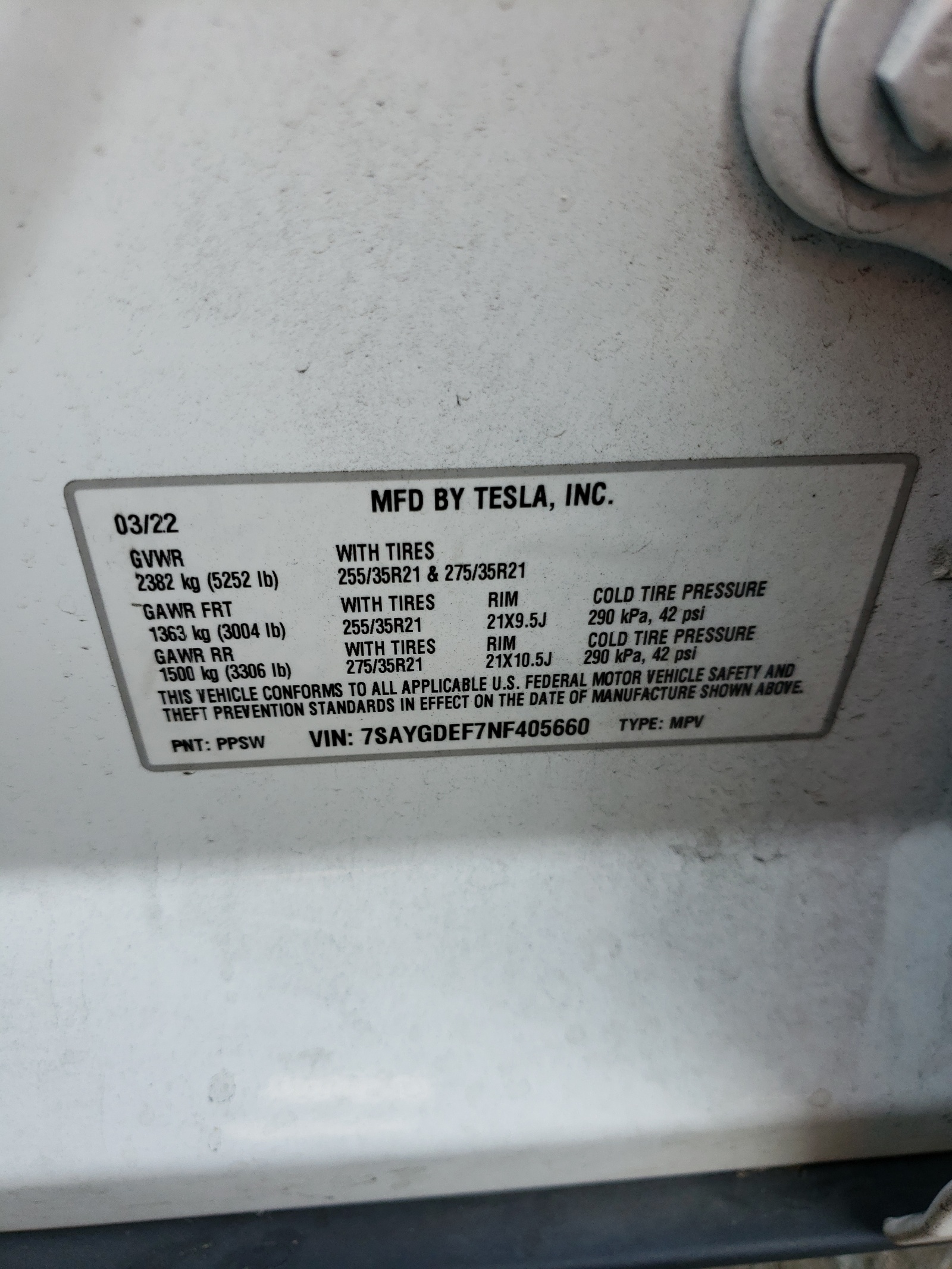 7SAYGDEF7NF405660 2022 Tesla Model Y