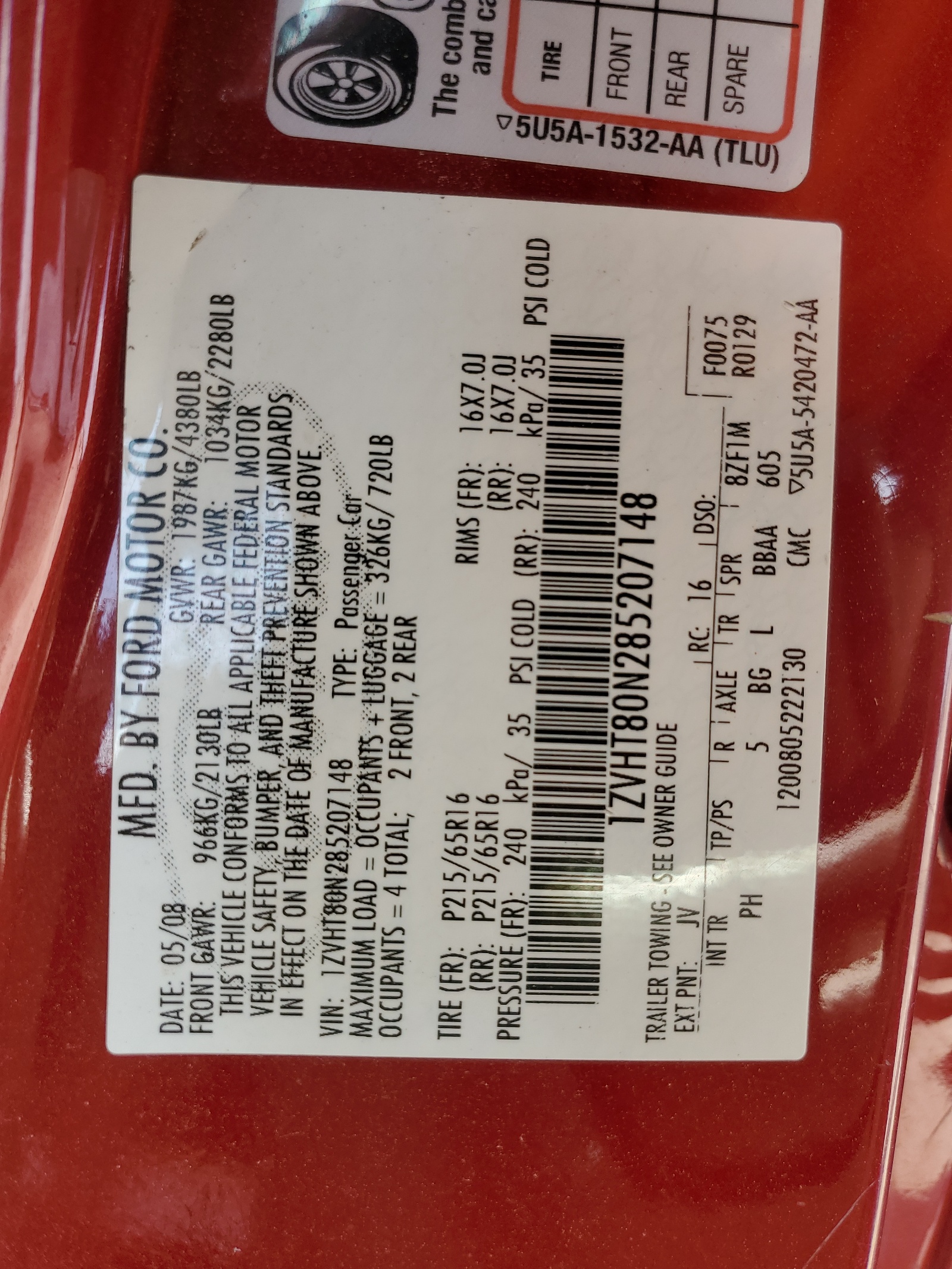 1ZVHT80N285207148 2008 Ford Mustang